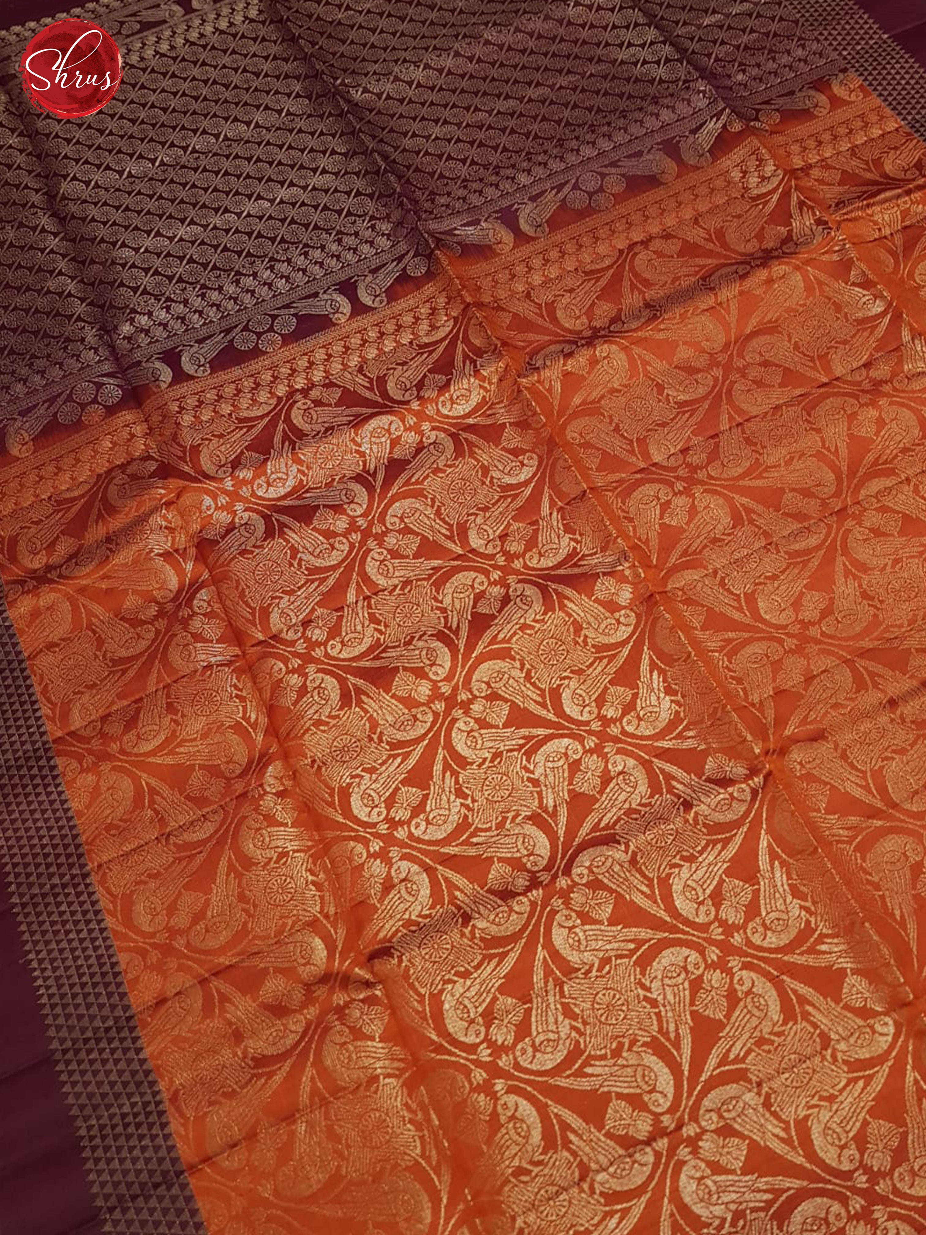 Orange & Wine- Soft Silk Saree - Shop on ShrusEternity.com