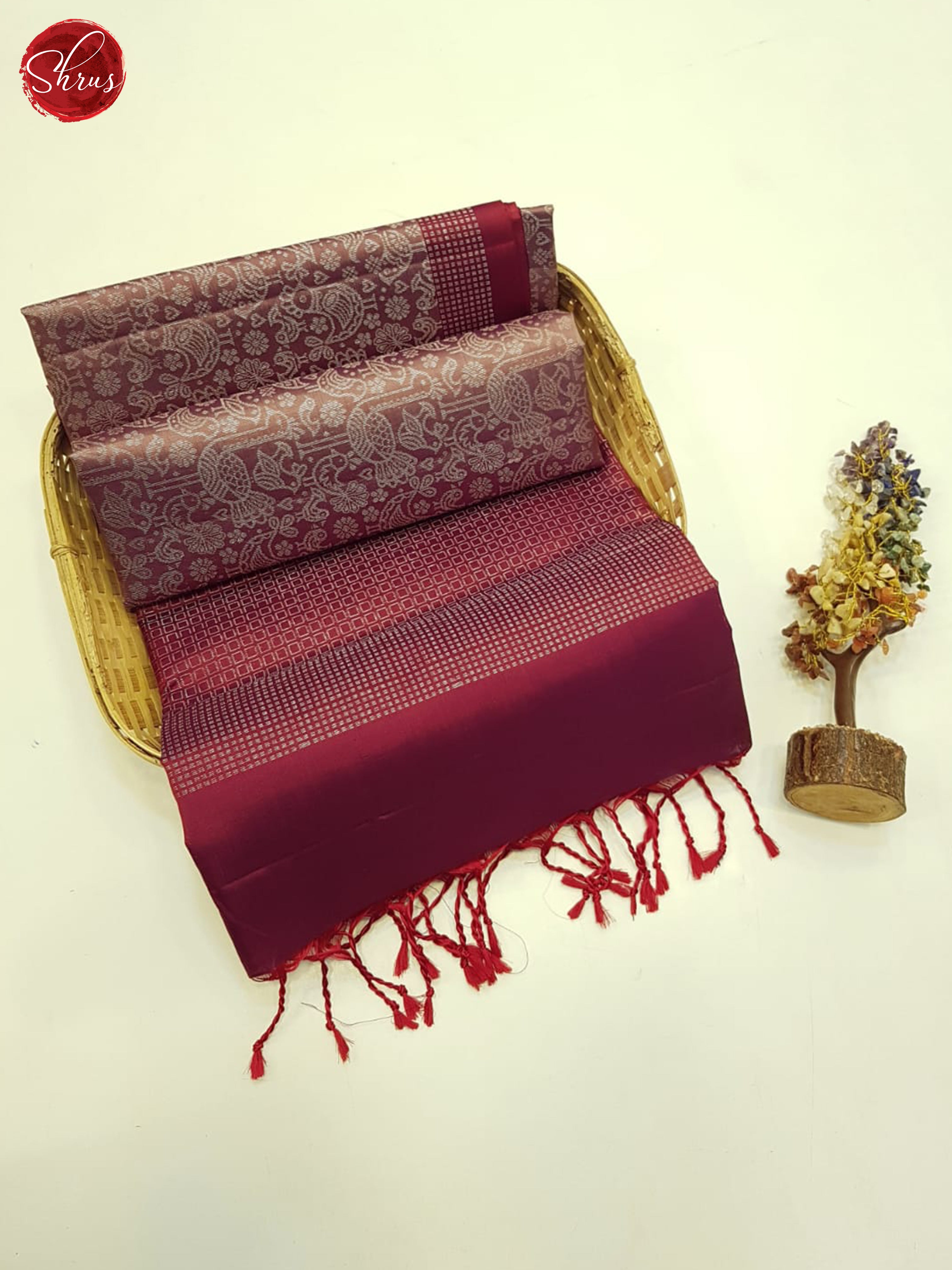 Brown & Maroon - Soft Silk Saree - Shop on ShrusEternity.com