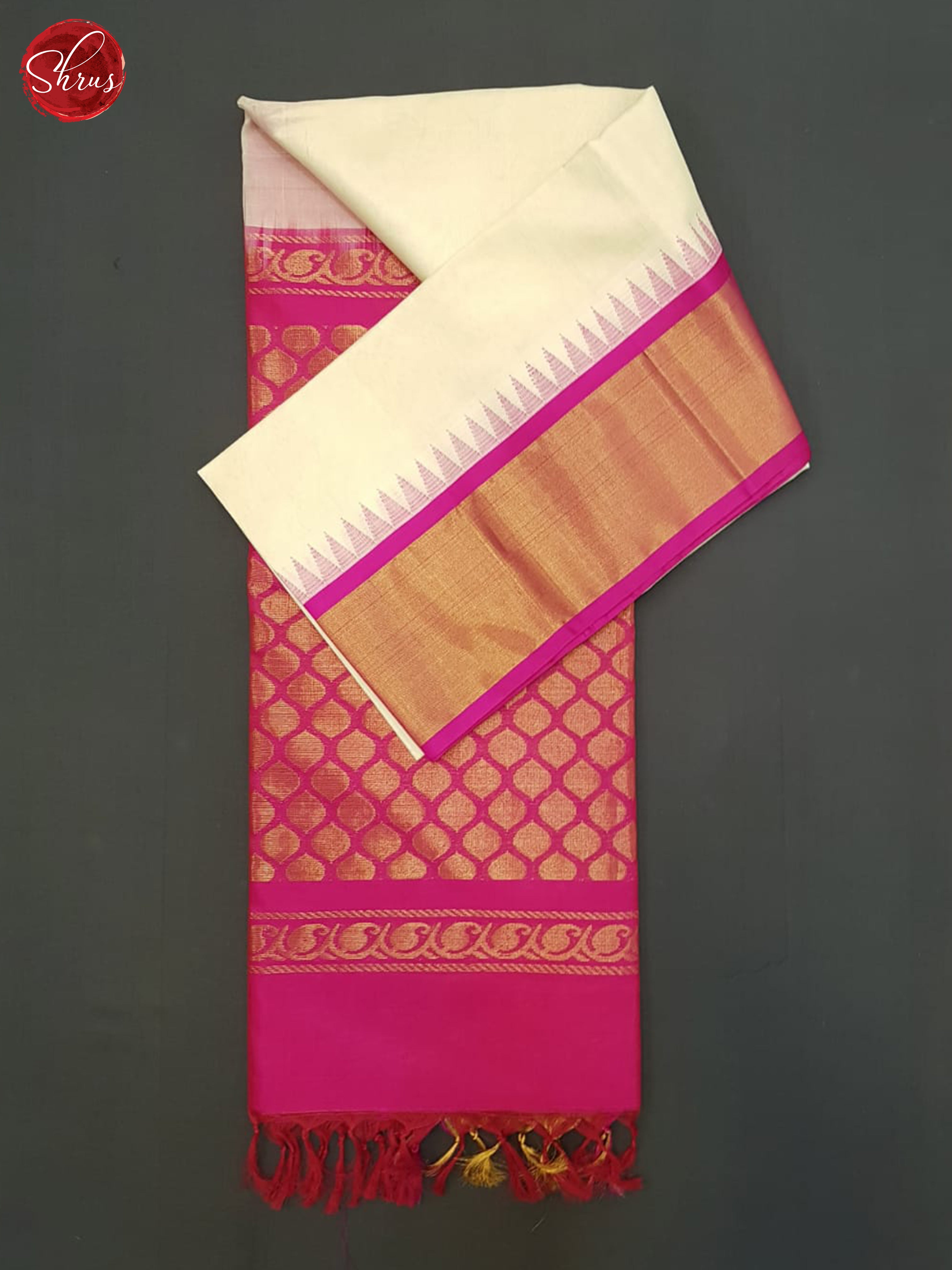 Cream And Pink - Silk Cotton Saree - Shop on ShrusEternity.com