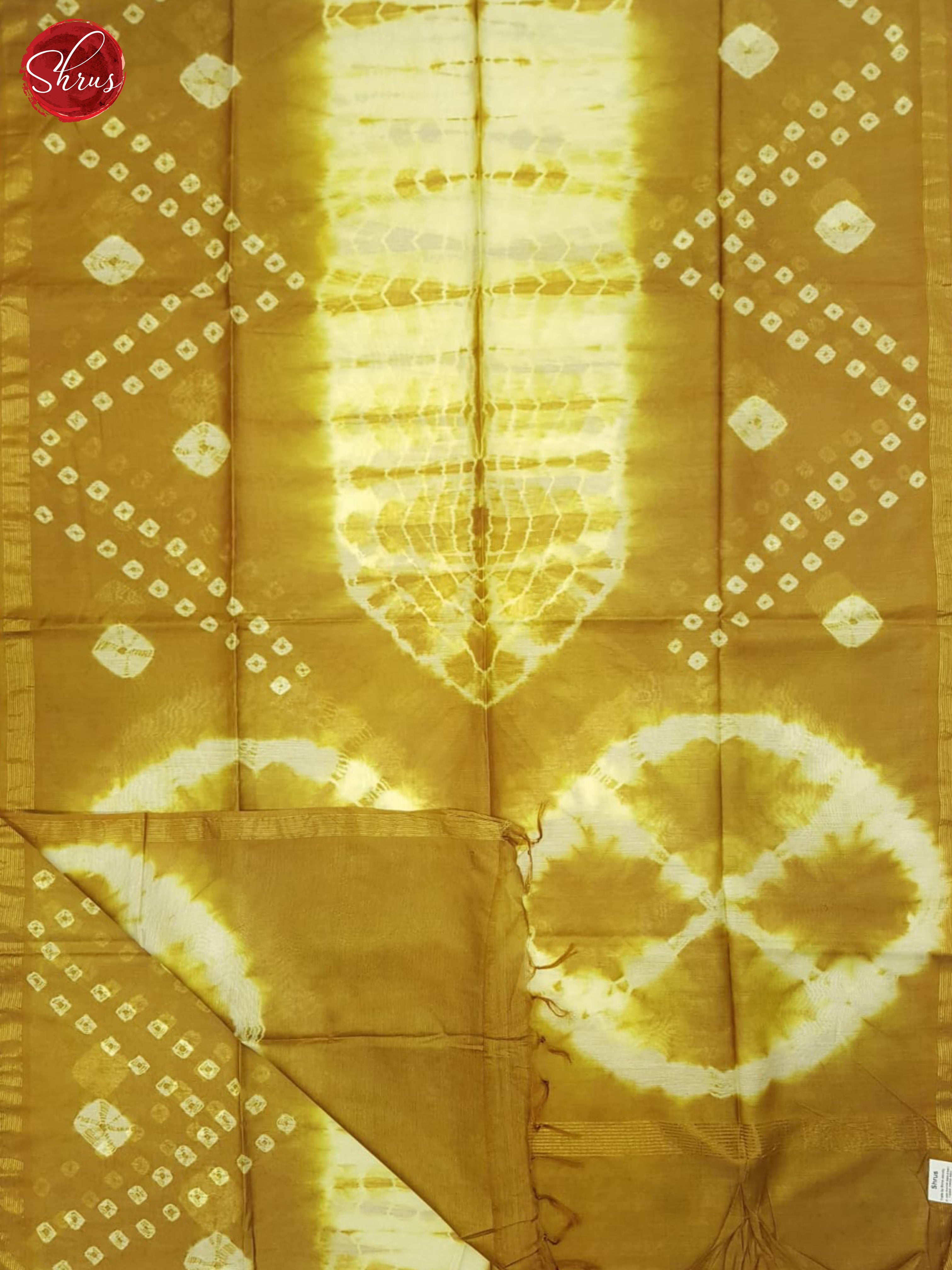 Cream And Mustard- Shibori Saree - Shop on ShrusEternity.com