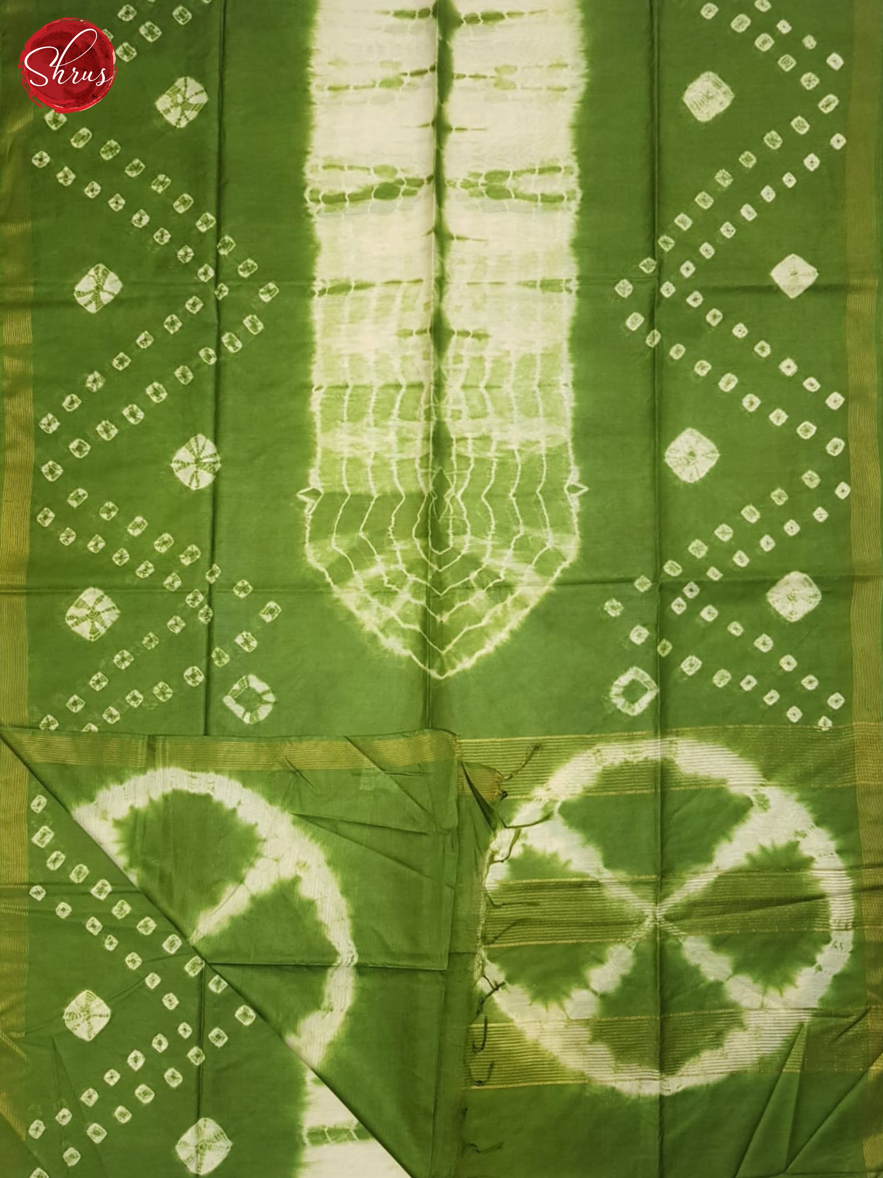 Cream And Green- shibori saree - Shop on ShrusEternity.com