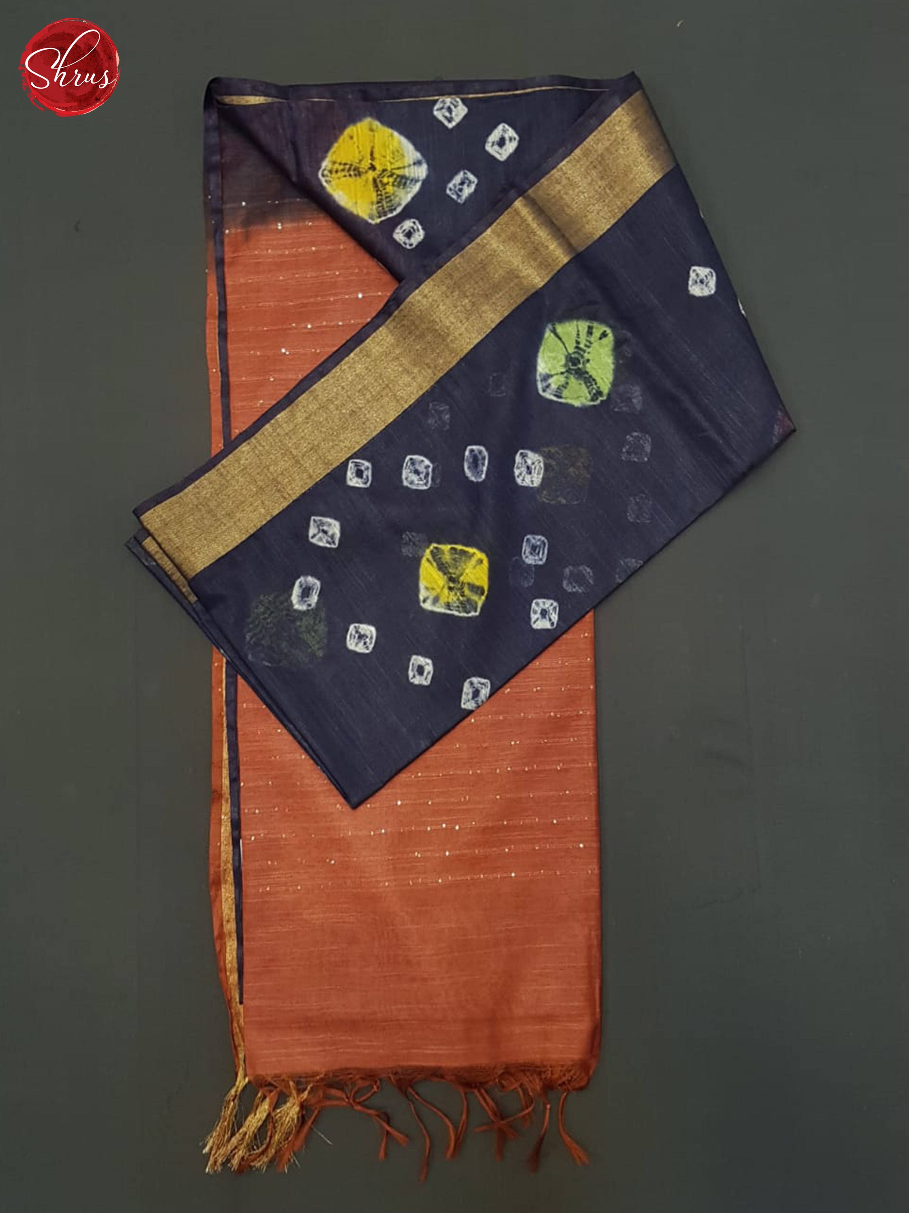 Blue And Brick Brown- Shibori Saree - Shop on ShrusEternity.com