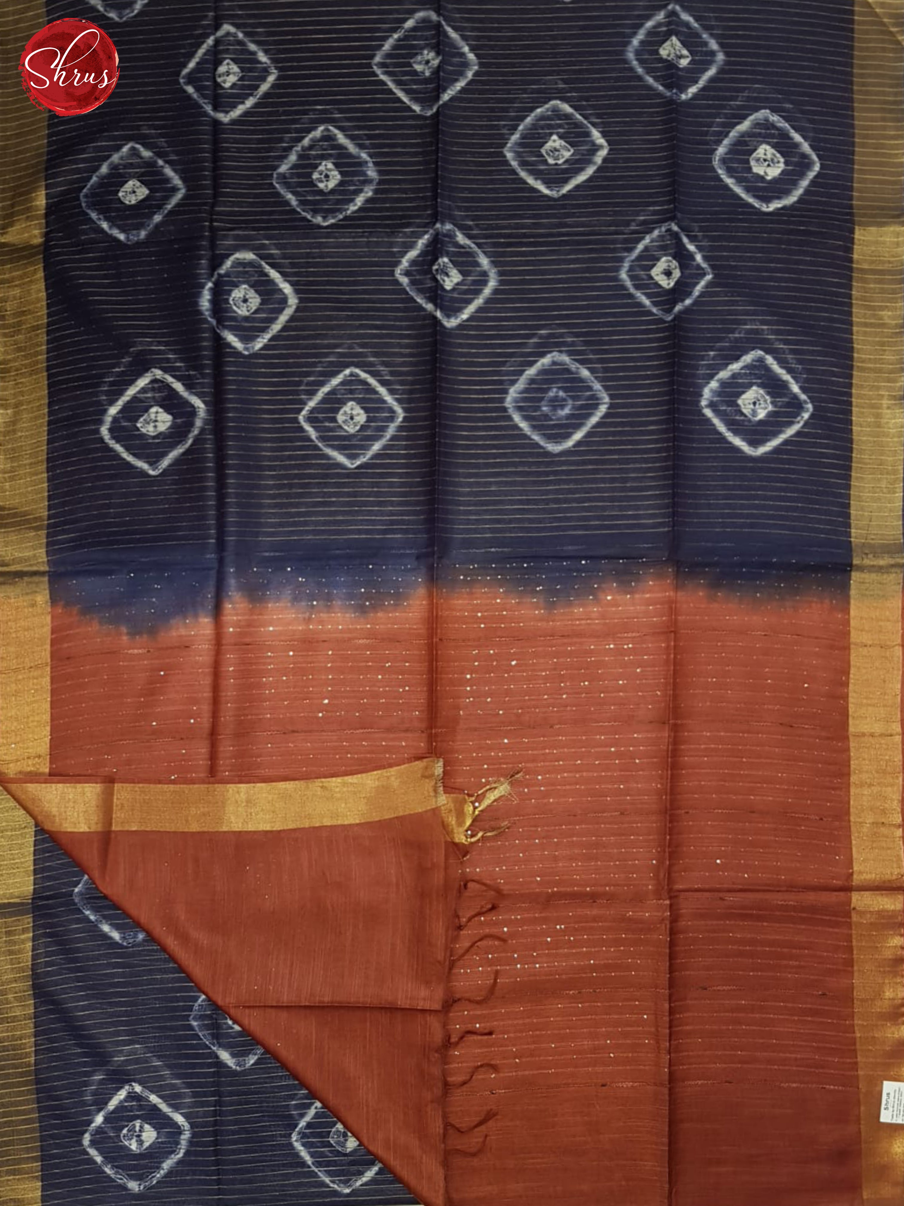 Blue And Brick Red- Shibori Saree - Shop on ShrusEternity.com