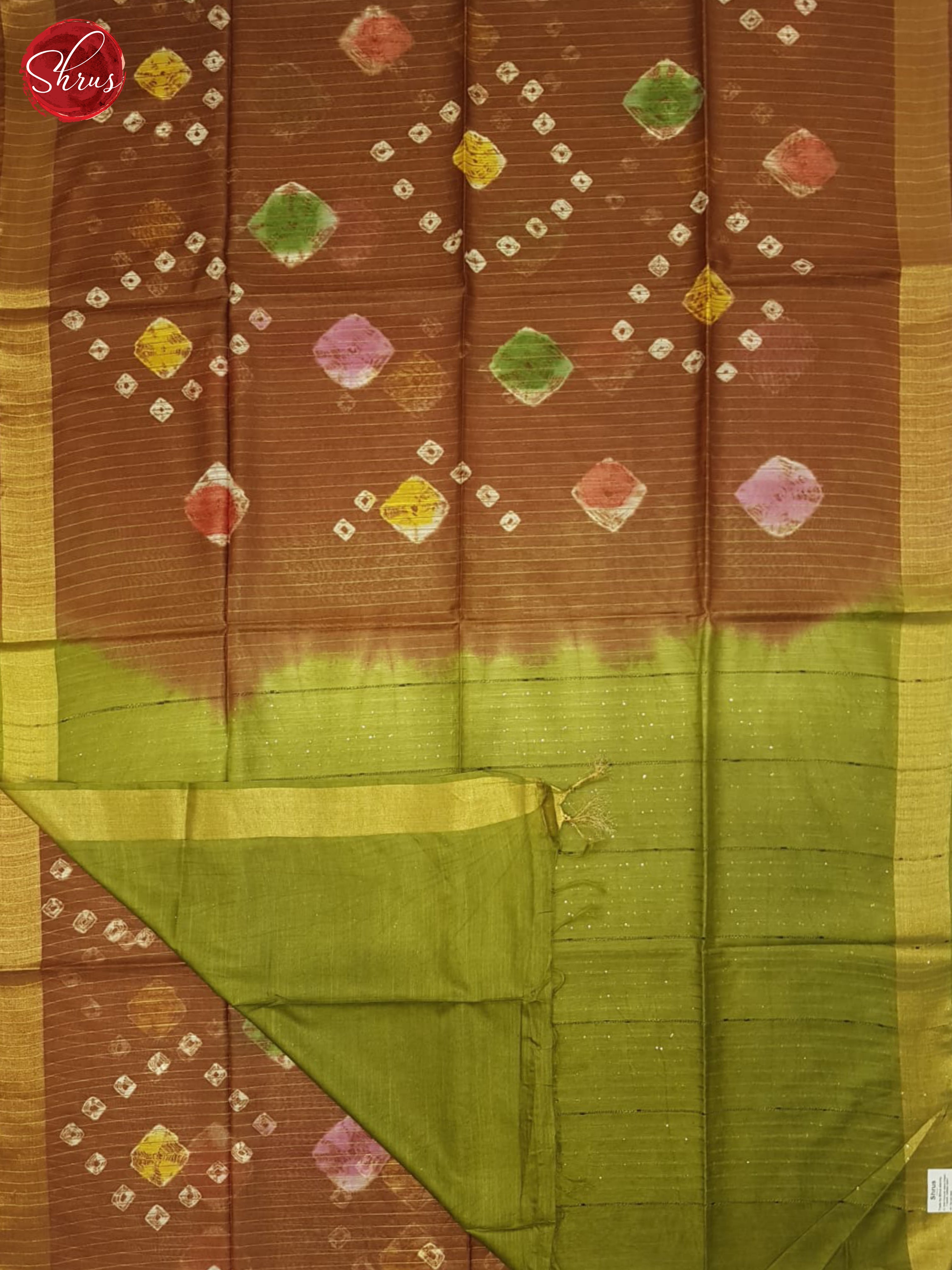 Brown And Green- Shibori Saree - Shop on ShrusEternity.com