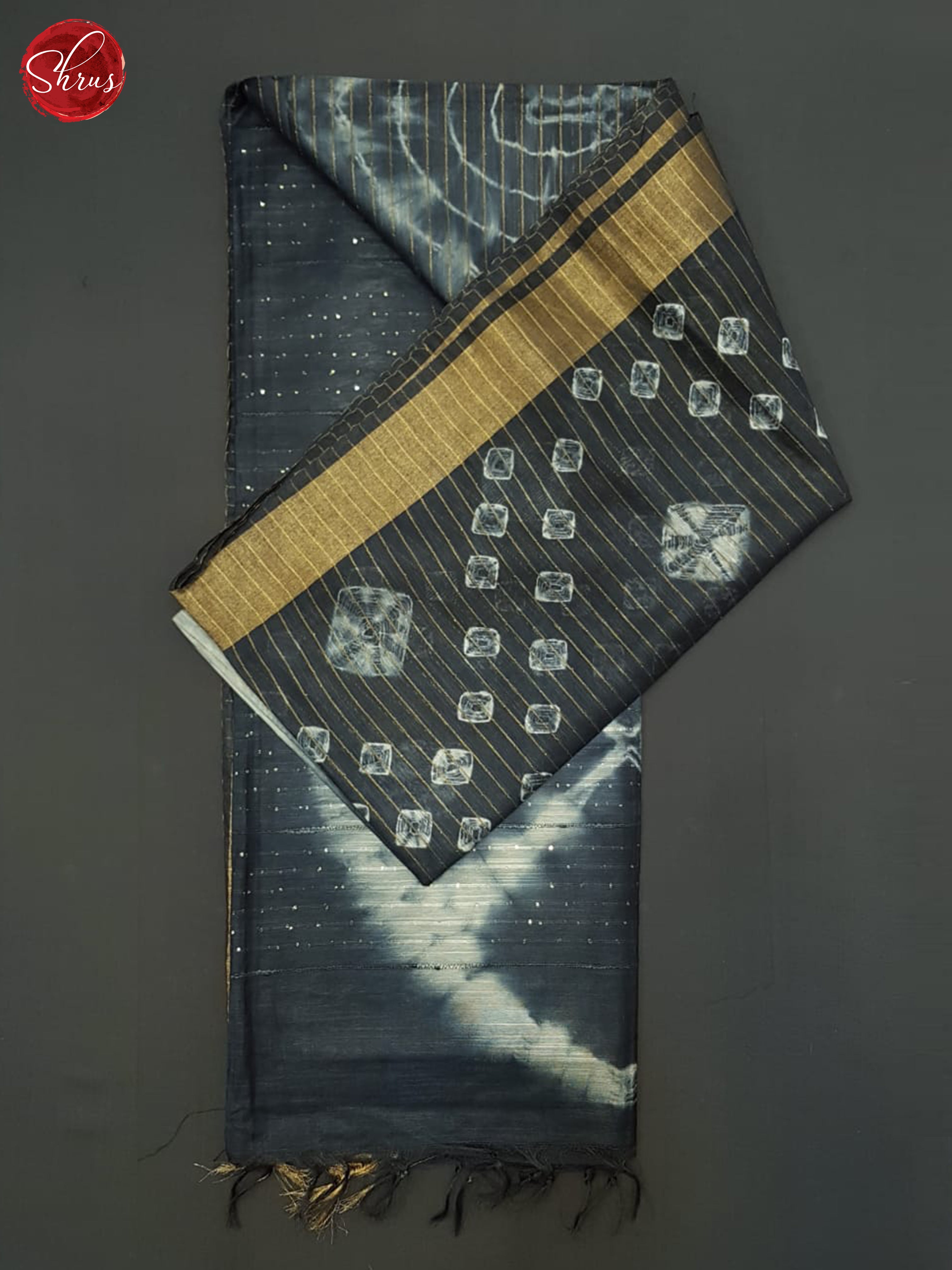 Bluish Grey & Cream - Shibori Saree - Shop on ShrusEternity.com