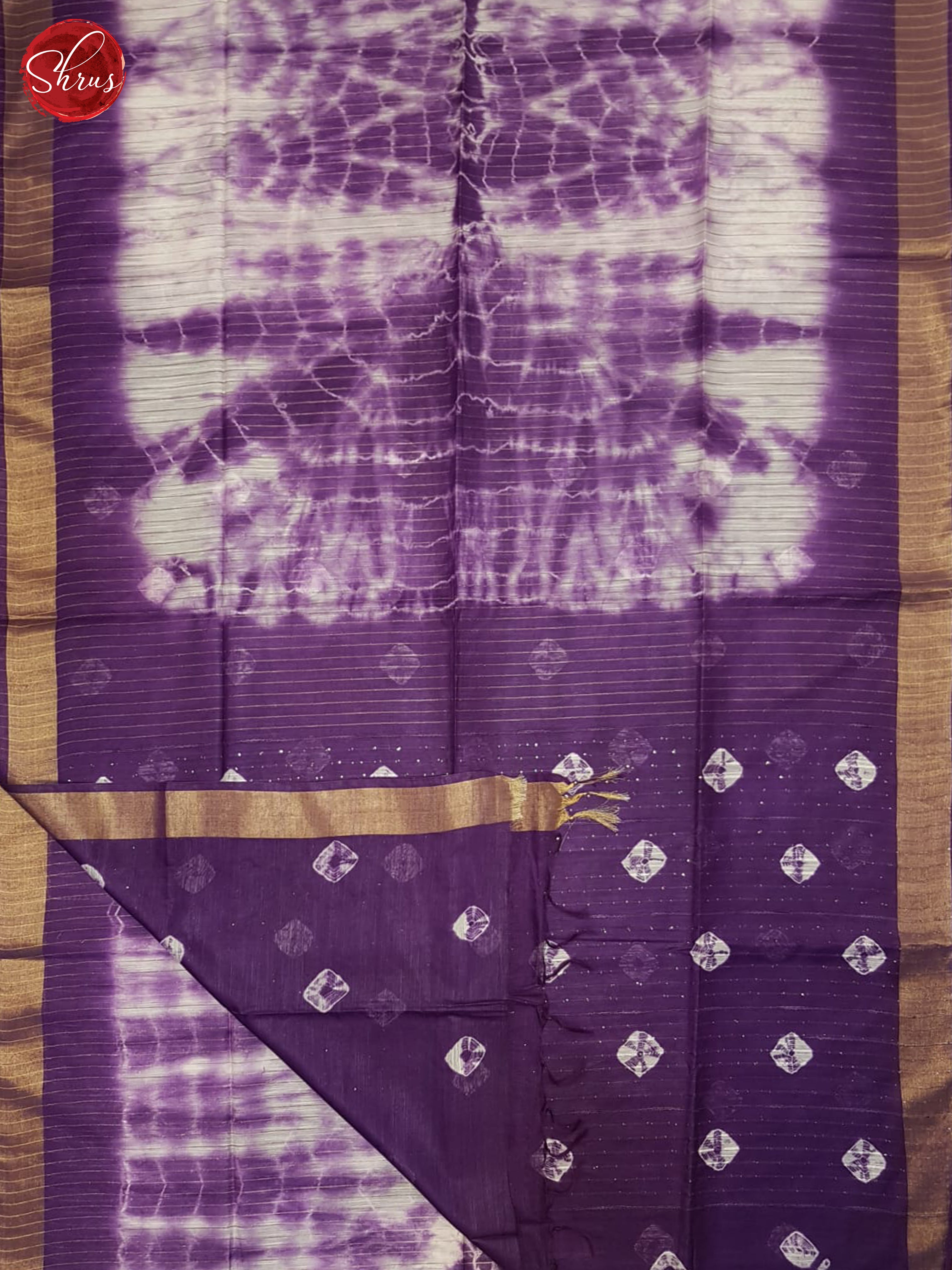 Cream And Purple- Shibori Saree - Shop on ShrusEternity.com