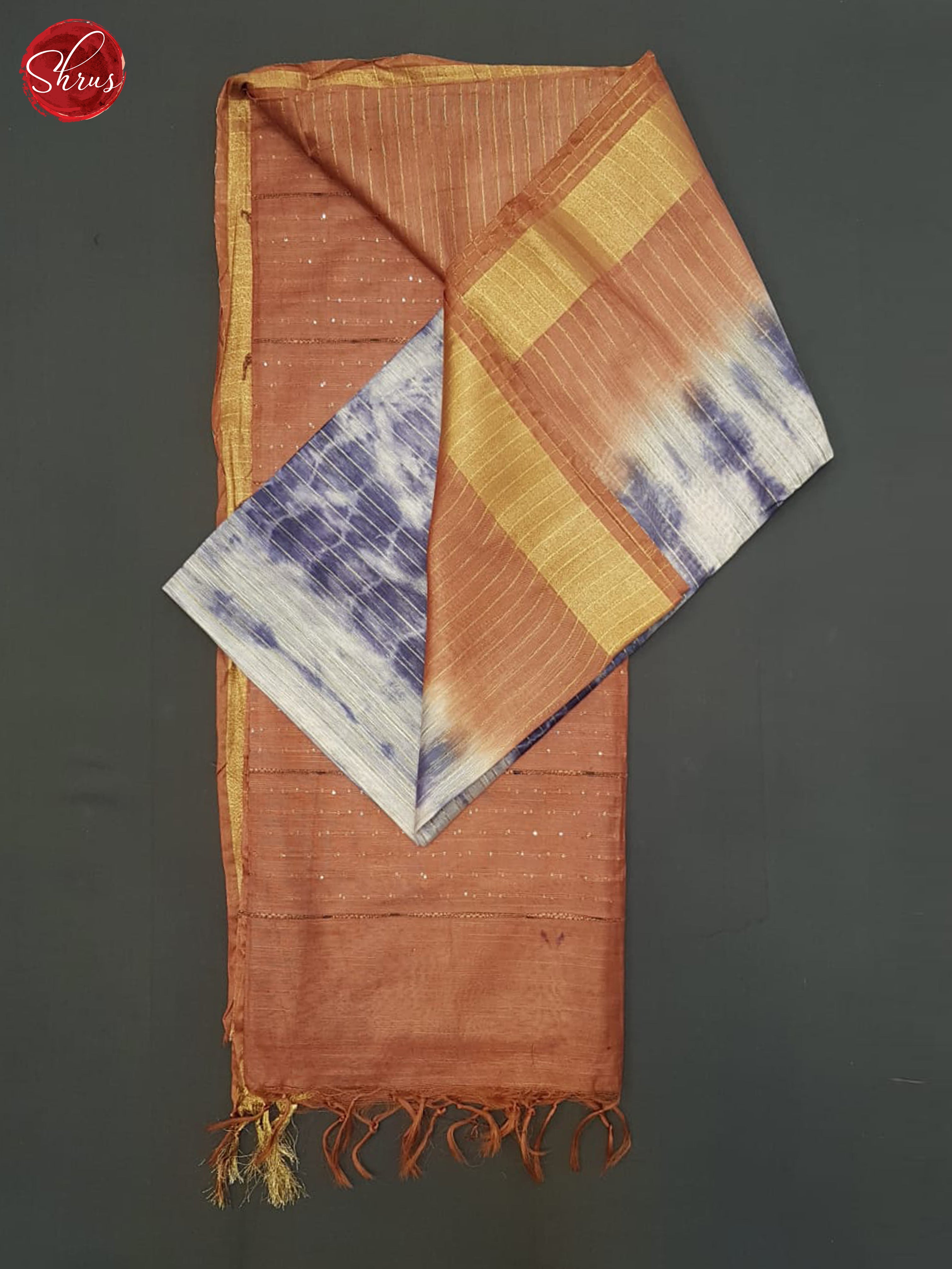 Cream Blue And Brick Brown-Shibori Saree - Shop on ShrusEternity.com