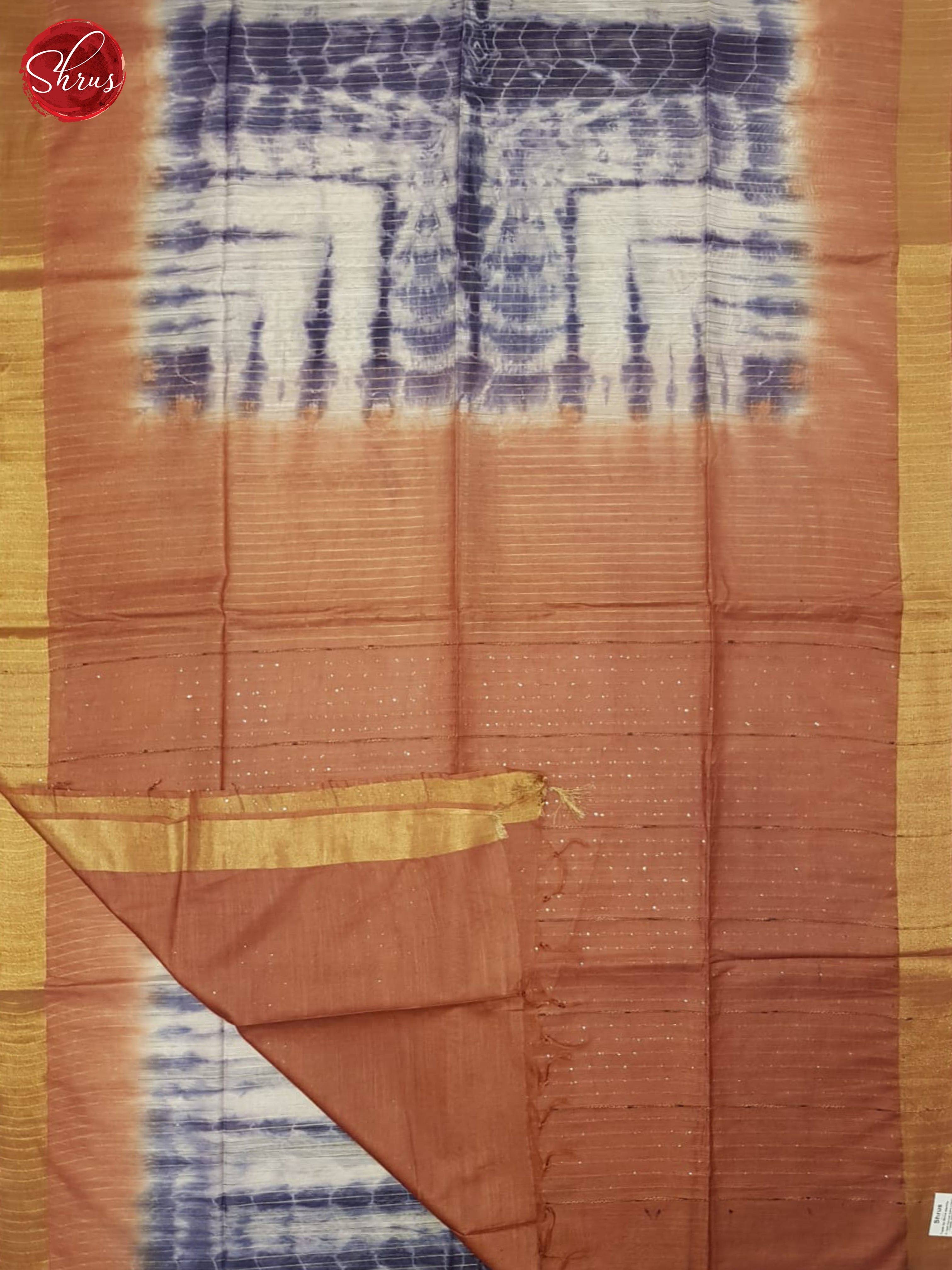 Cream Blue And Brick Brown-Shibori Saree - Shop on ShrusEternity.com