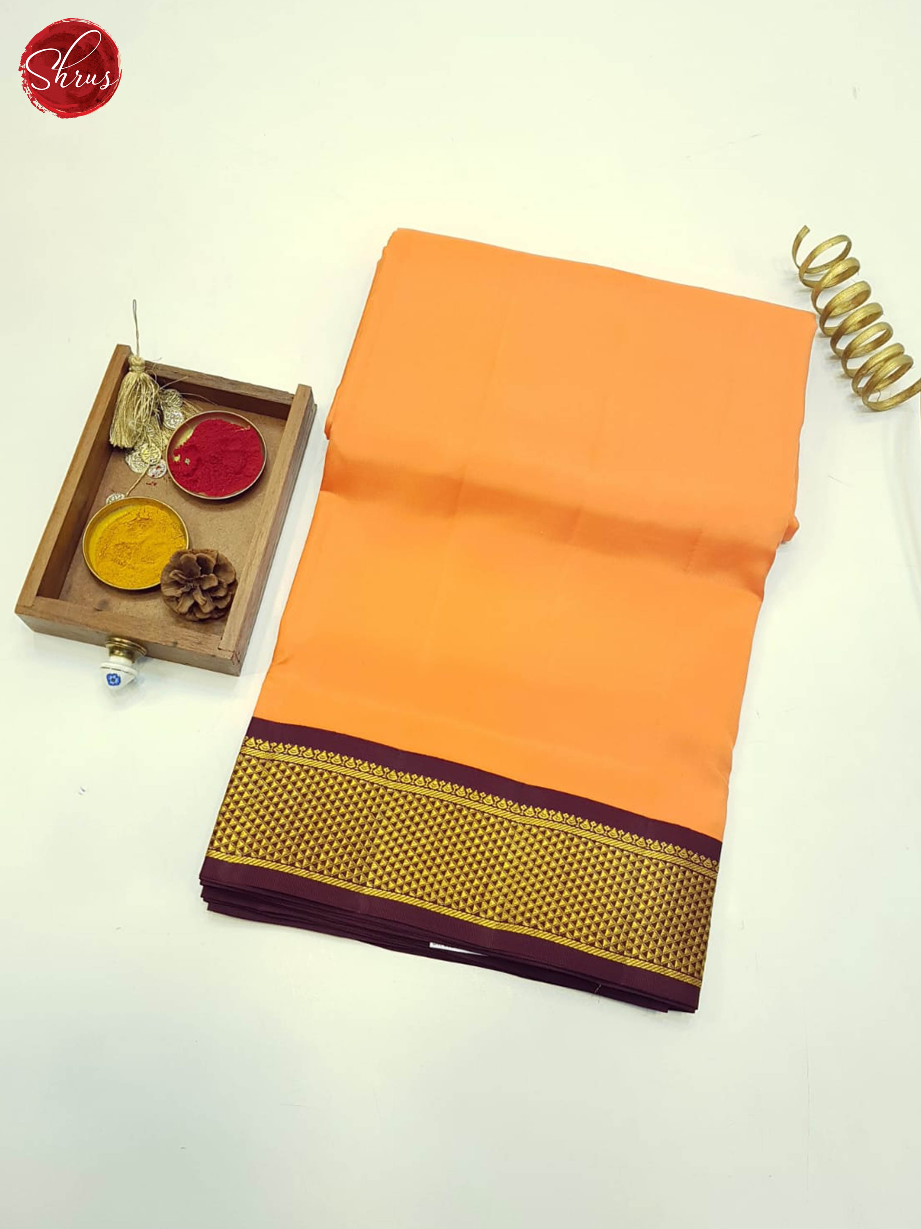 Peach And Brown- Kanchipuram Madisar Silk saree(9 Yards) - Shop on ShrusEternity.com