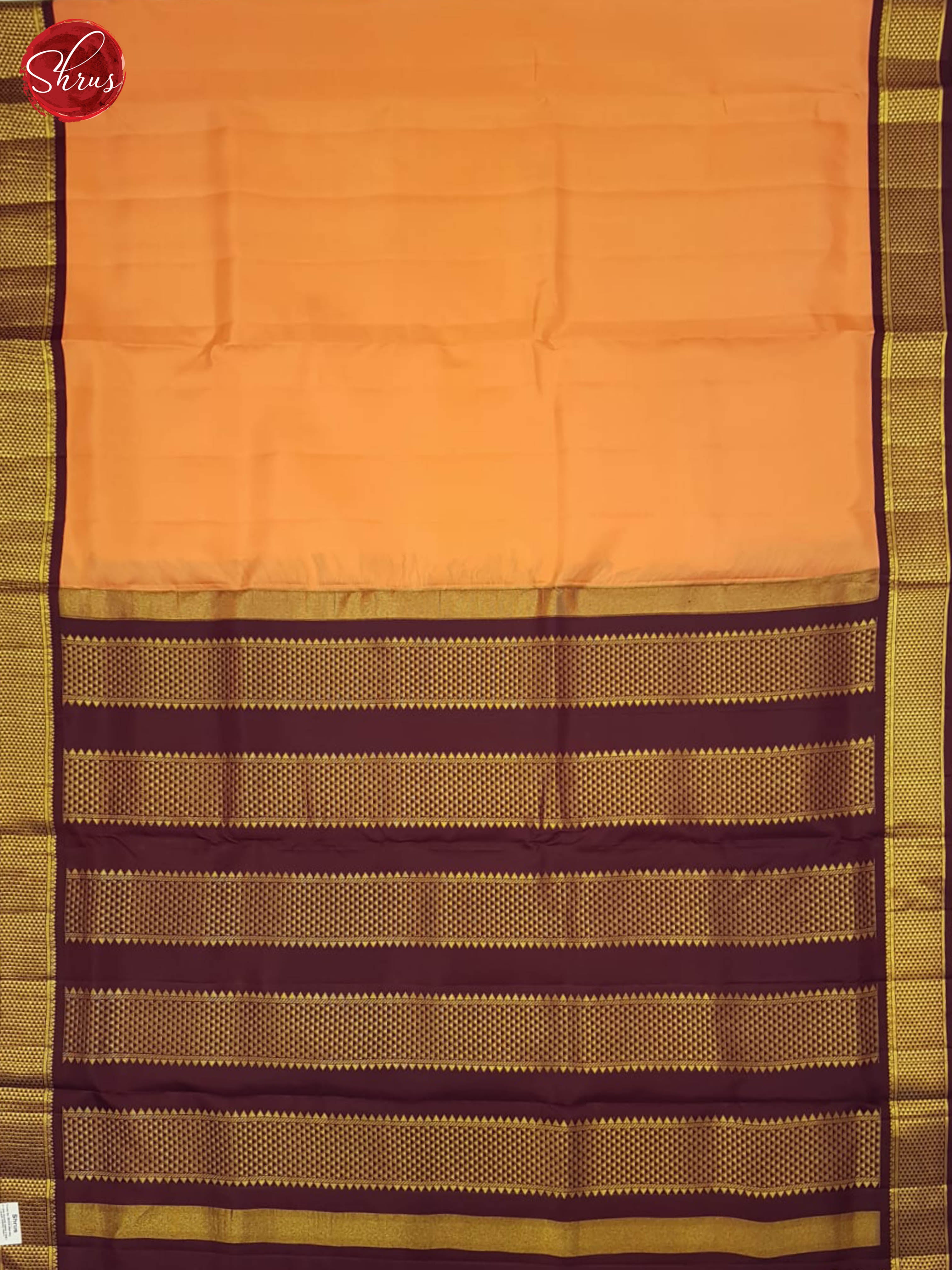 Peach And Brown- Kanchipuram Madisar Silk saree(9 Yards) - Shop on ShrusEternity.com