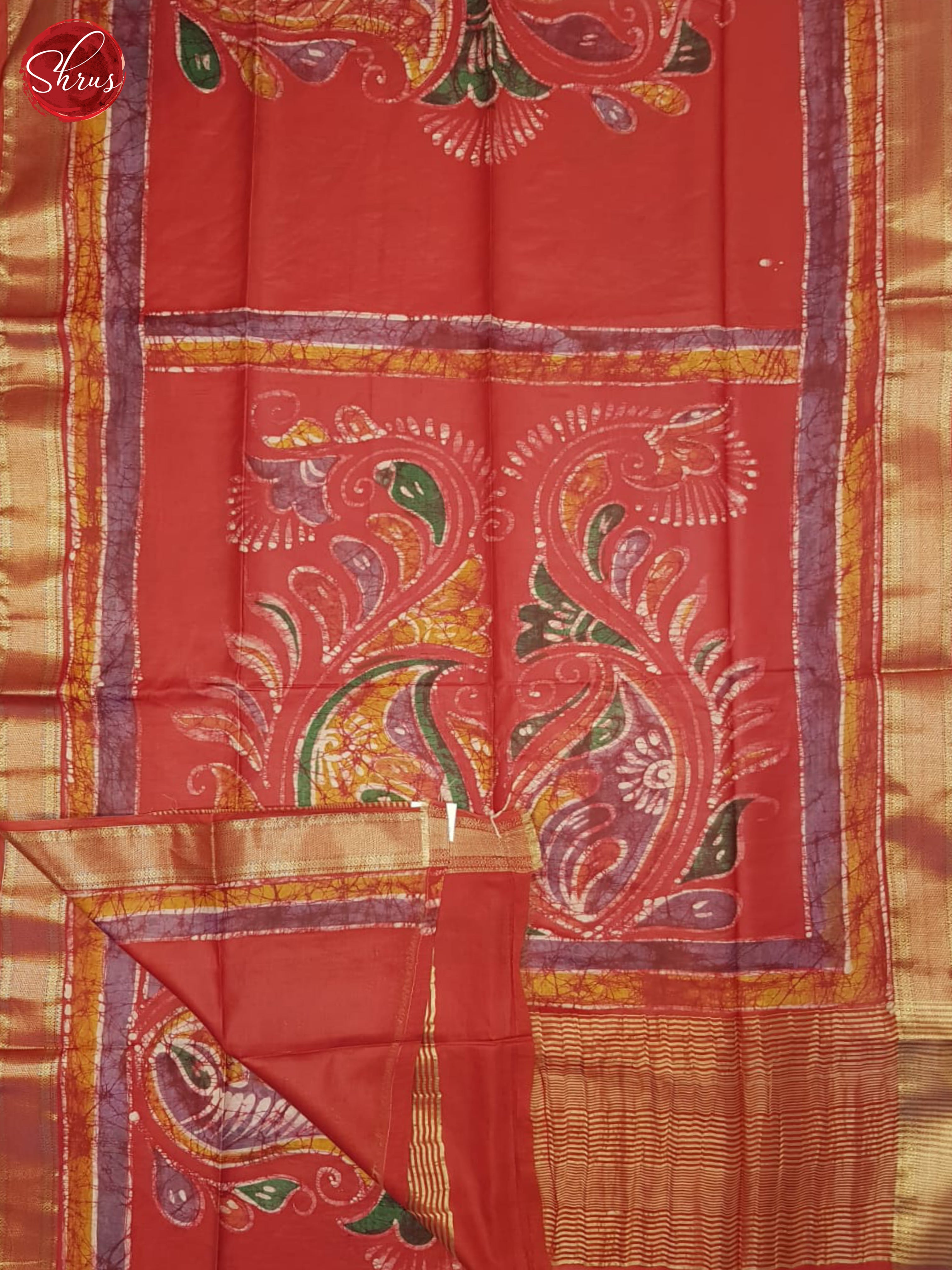 Red(Single Tone)- Semi Chanderi Saree - Shop on ShrusEternity.com