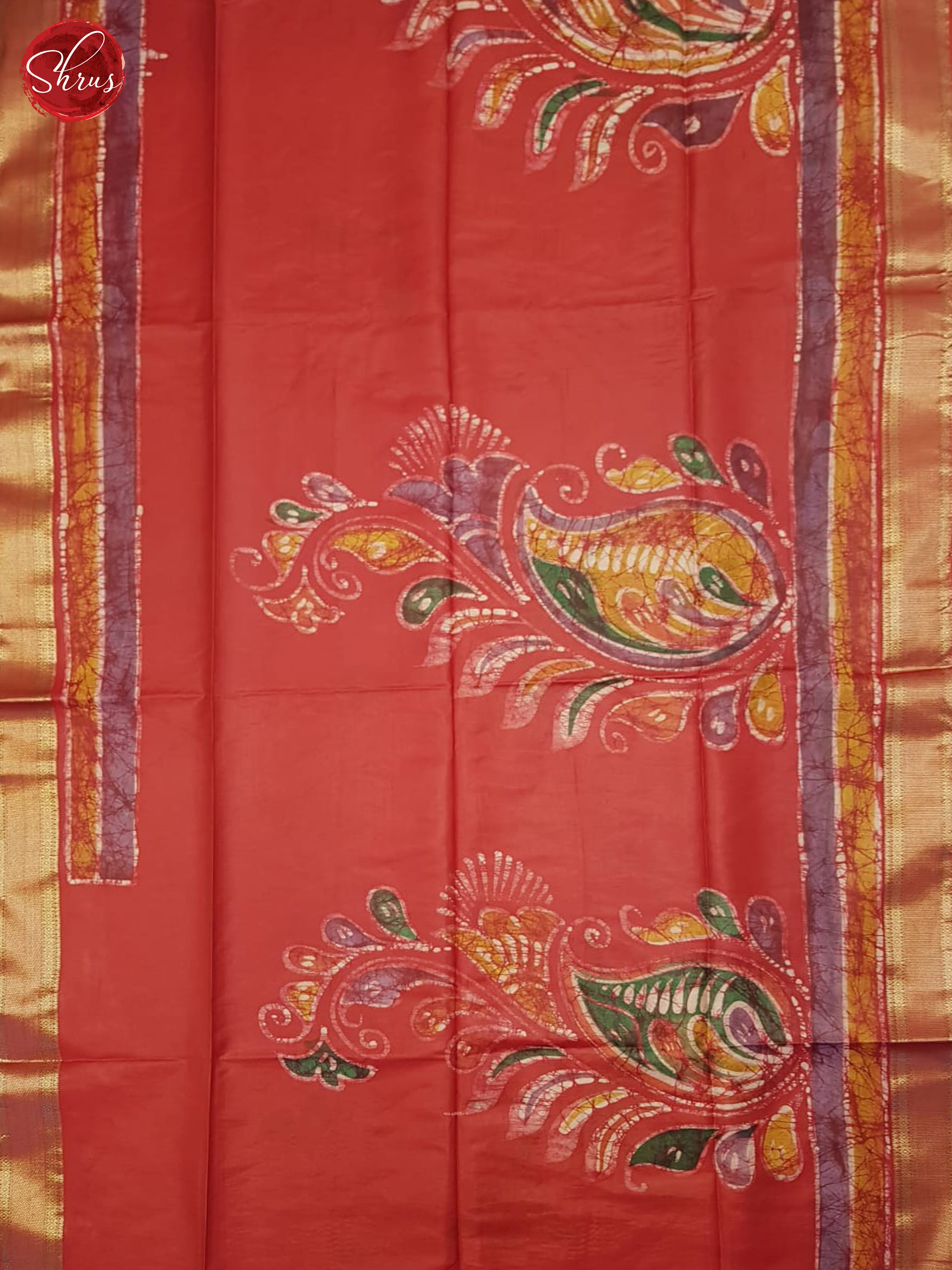 Red(Single Tone)- Semi Chanderi Saree - Shop on ShrusEternity.com