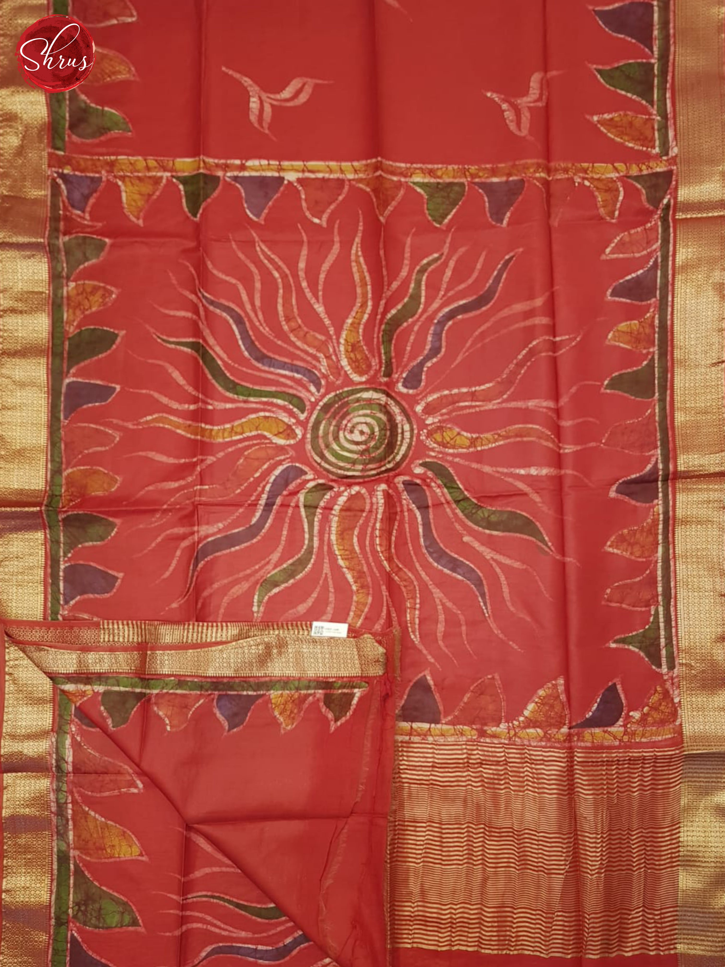 Red(Single Tone)- Semi Chanderi Saree - Shop on ShrusEternity.com