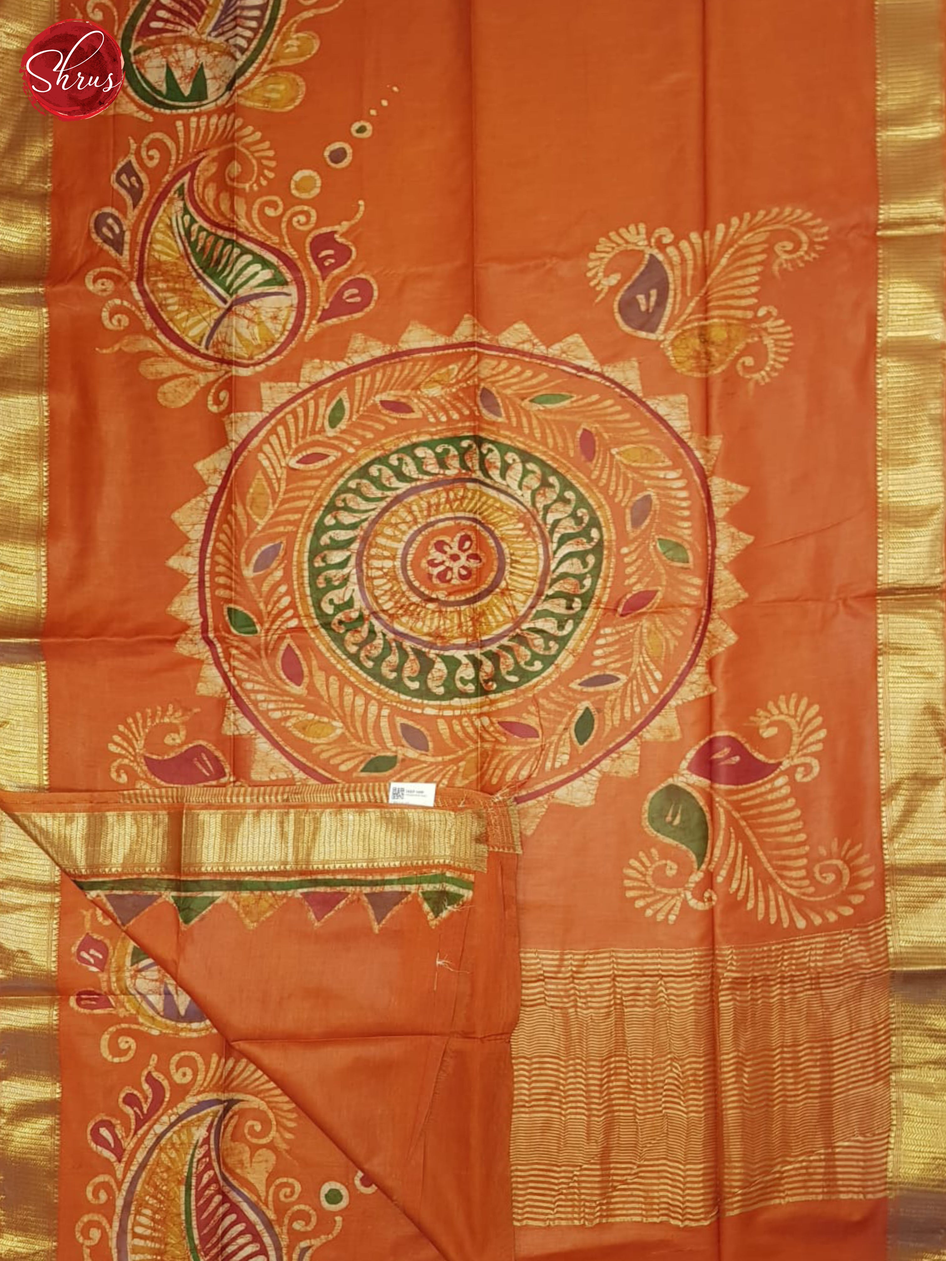 Orange(single Tone)- Semi Chanderi Saree - Shop on ShrusEternity.com
