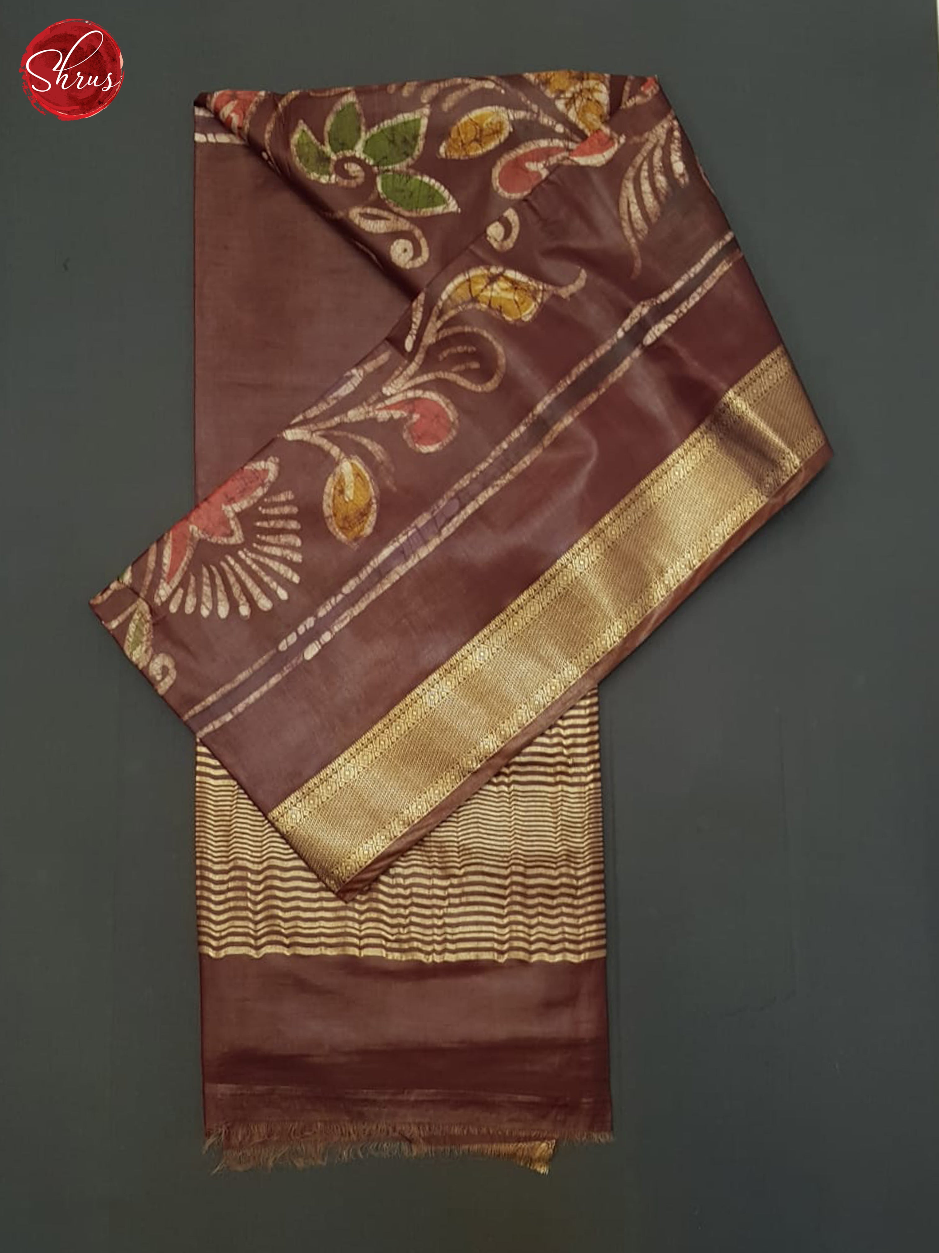 Brown(Single Tone)- Semi Chanderi Saree - Shop on ShrusEternity.com