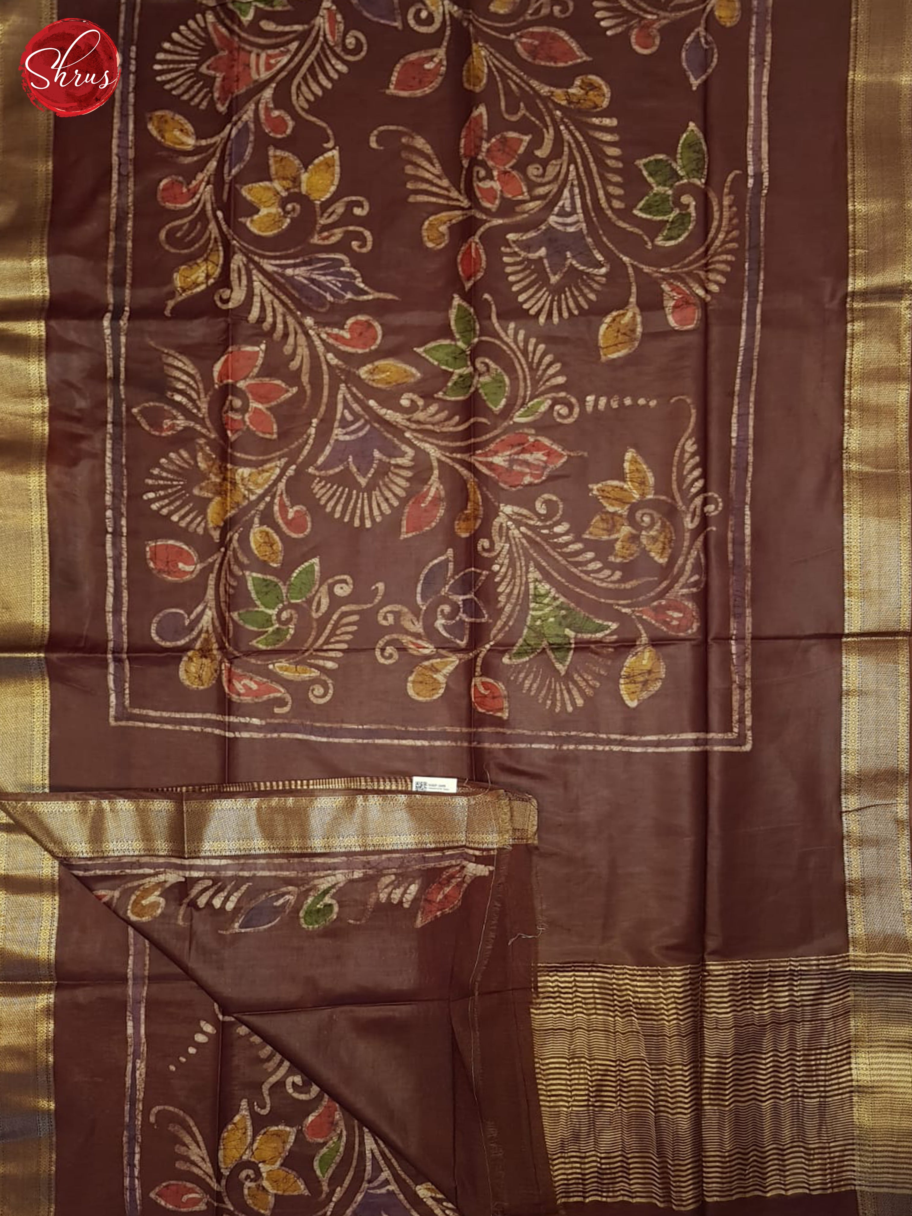 Brown(Single Tone)- Semi Chanderi Saree - Shop on ShrusEternity.com