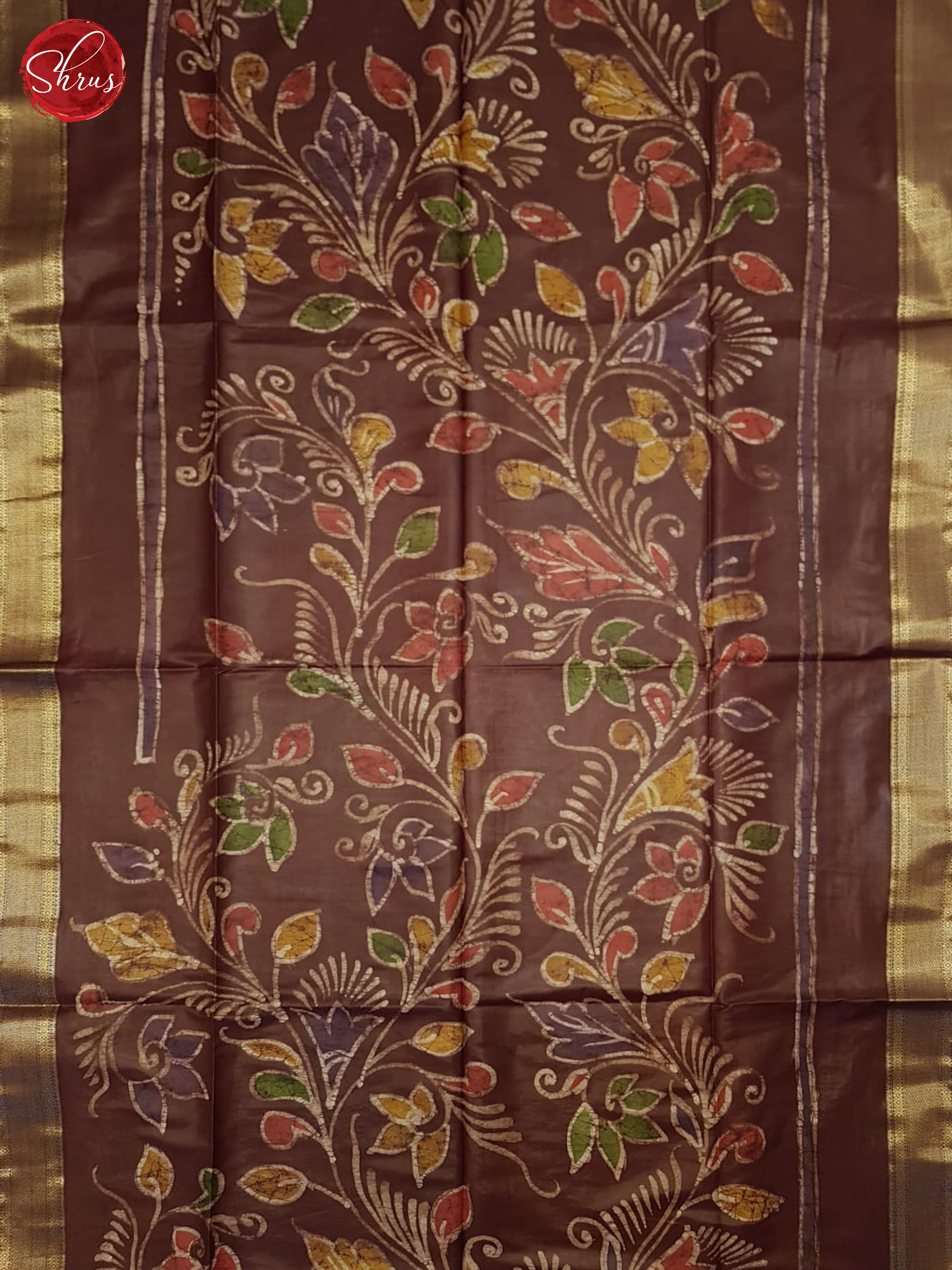 Brown(Single Tone)- Semi Chanderi Saree - Shop on ShrusEternity.com