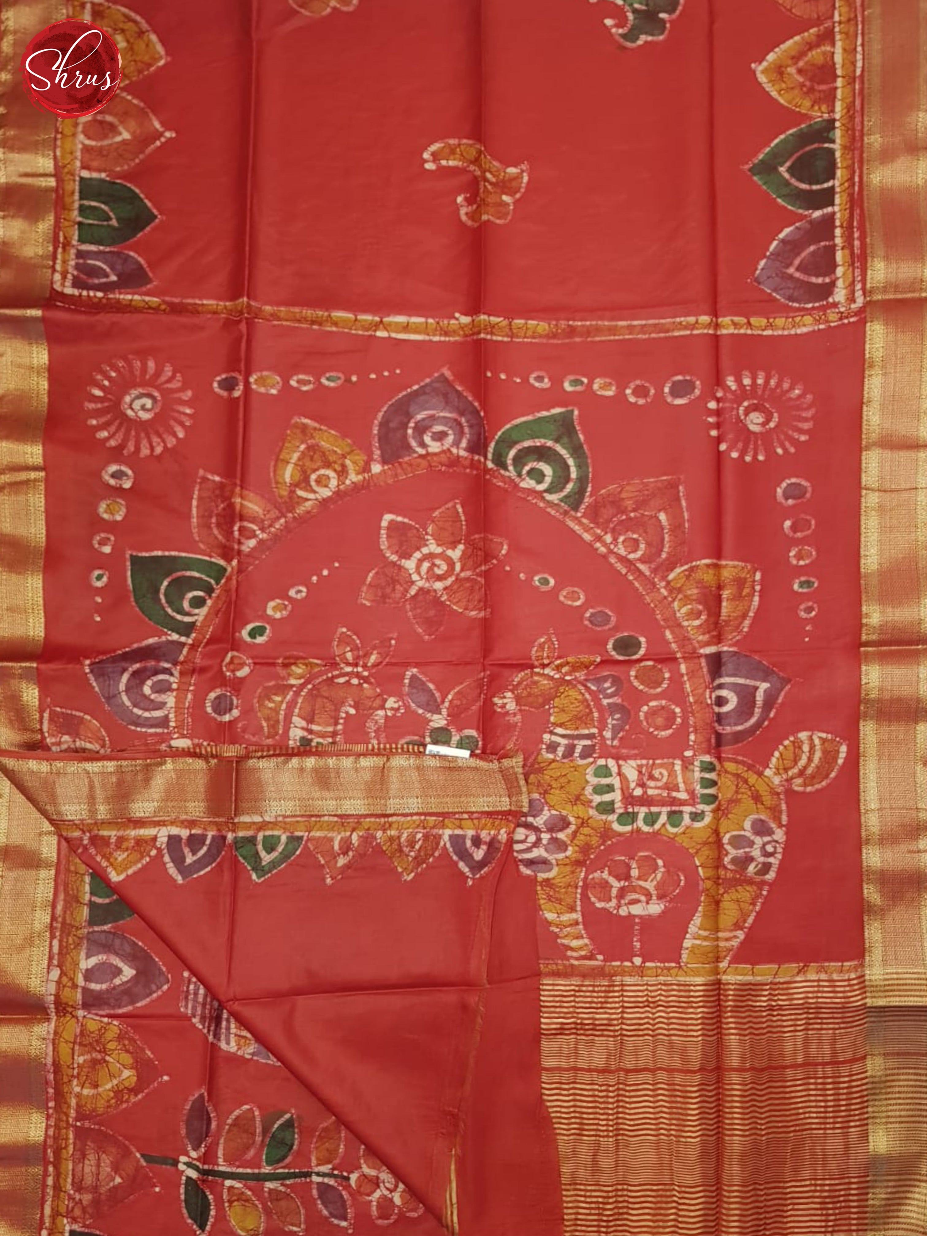 Red(Single Tone)- Semi Chanderi Saree - Shop on ShrusEternity.com