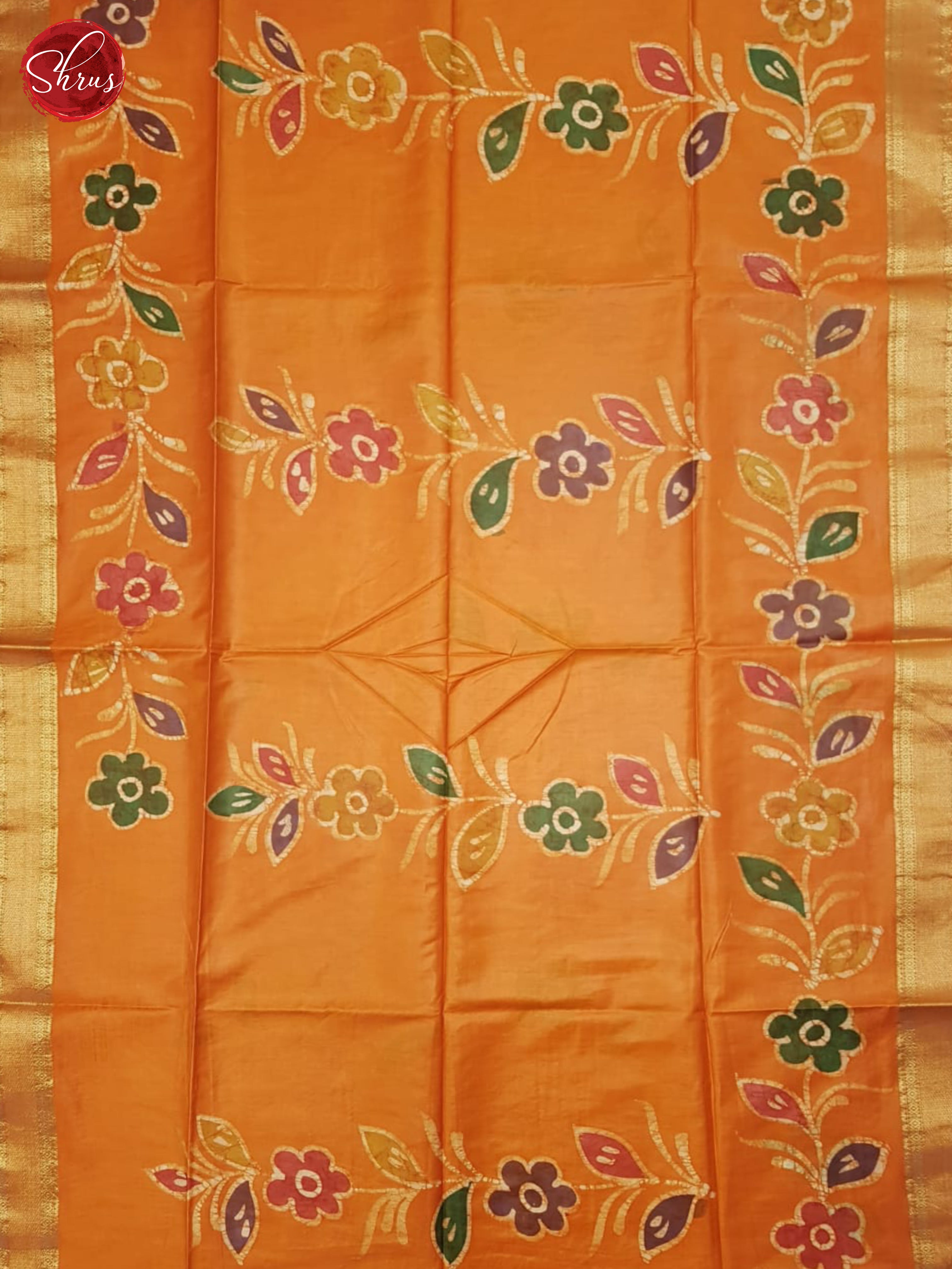 Orange(Single Tone) - Semi Chanderi Saree - Shop on ShrusEternity.com