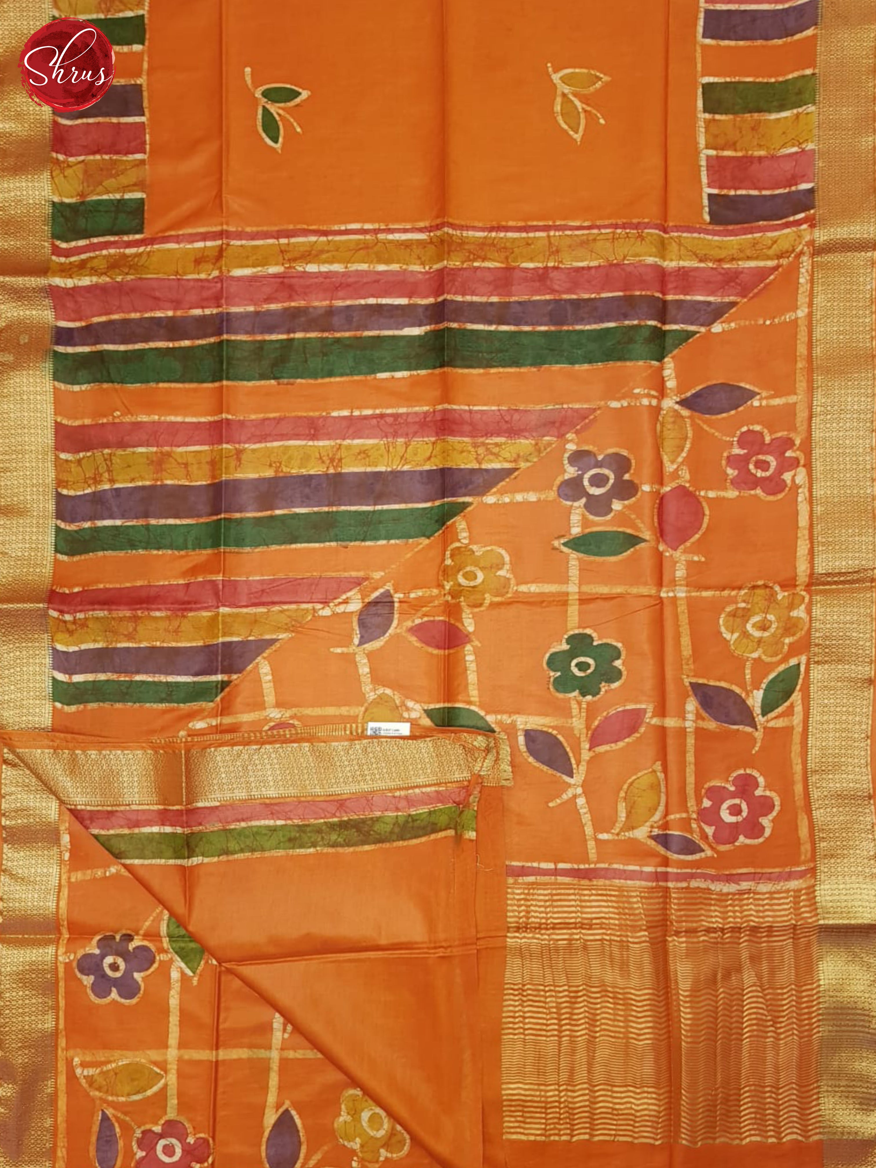 Orange(Single Tone) - Semi Chanderi Saree - Shop on ShrusEternity.com