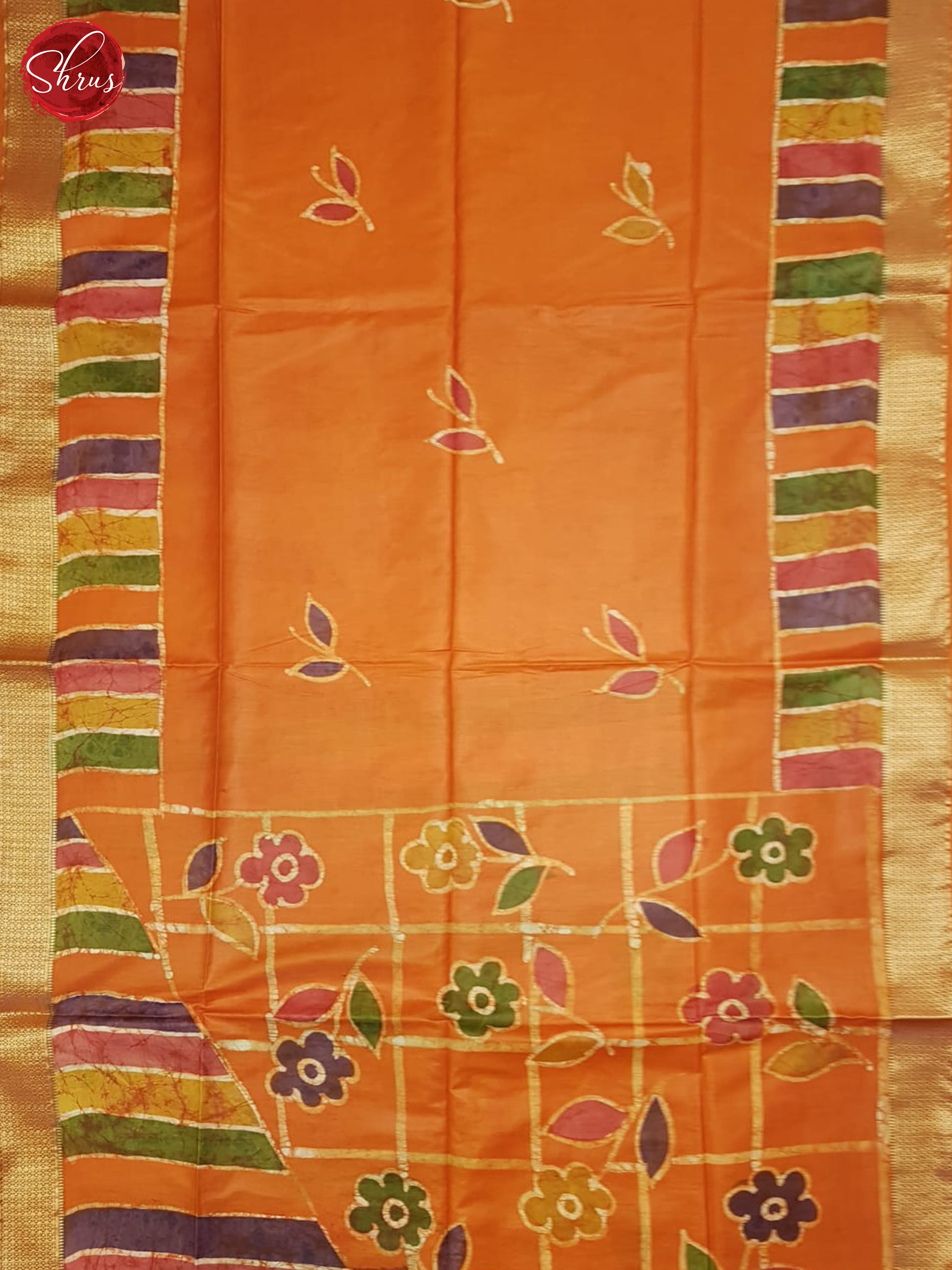 Orange(Single Tone) - Semi Chanderi Saree - Shop on ShrusEternity.com