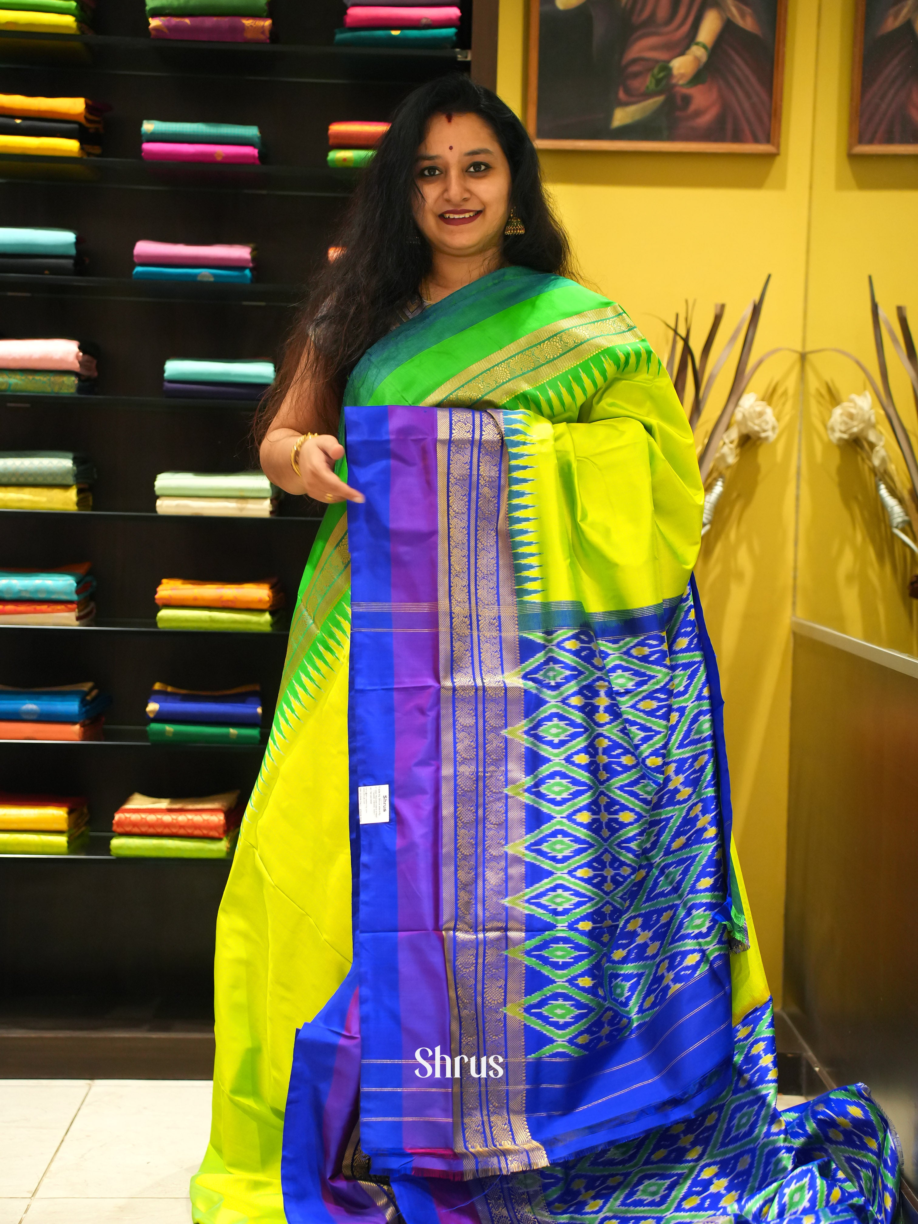 Green And Blue- Ikkat Silk Saree - Shop on ShrusEternity.com