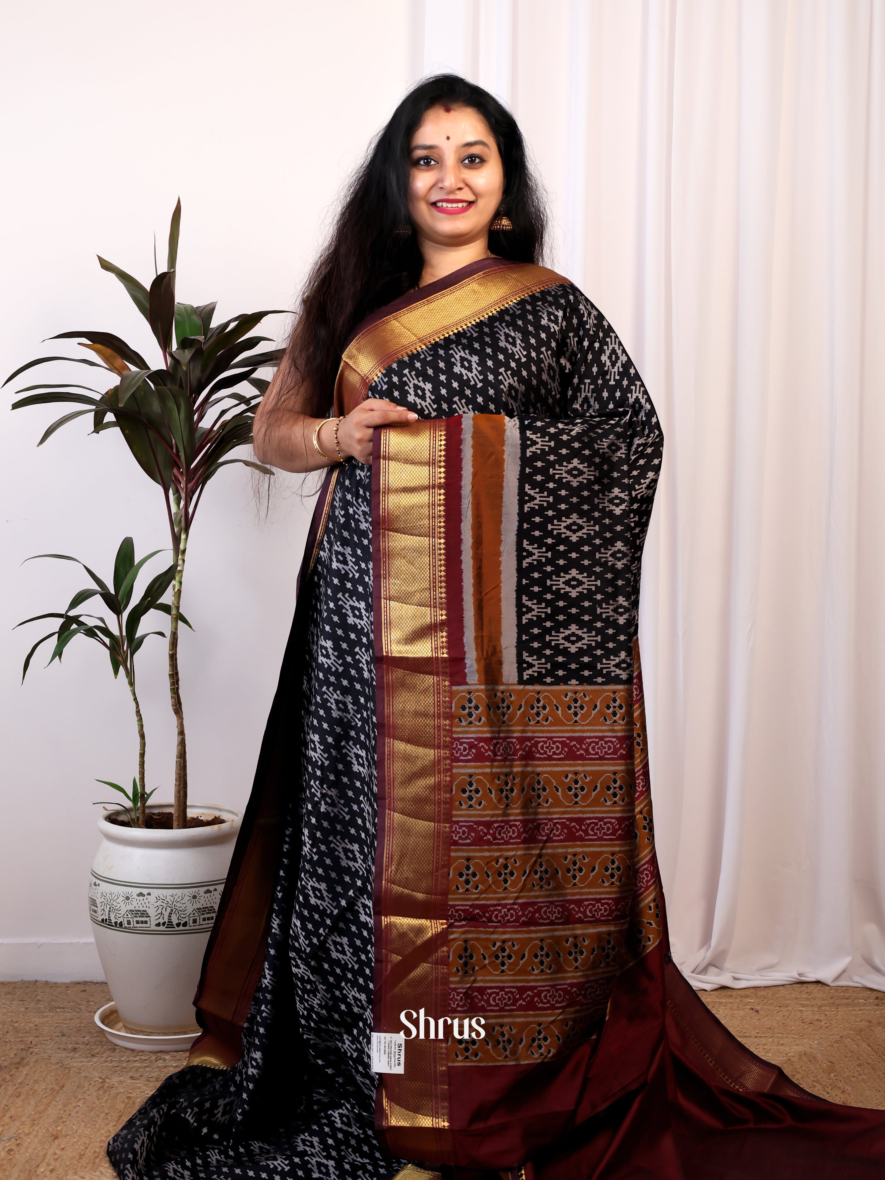 Black & Maroon - Semi Patola Saree