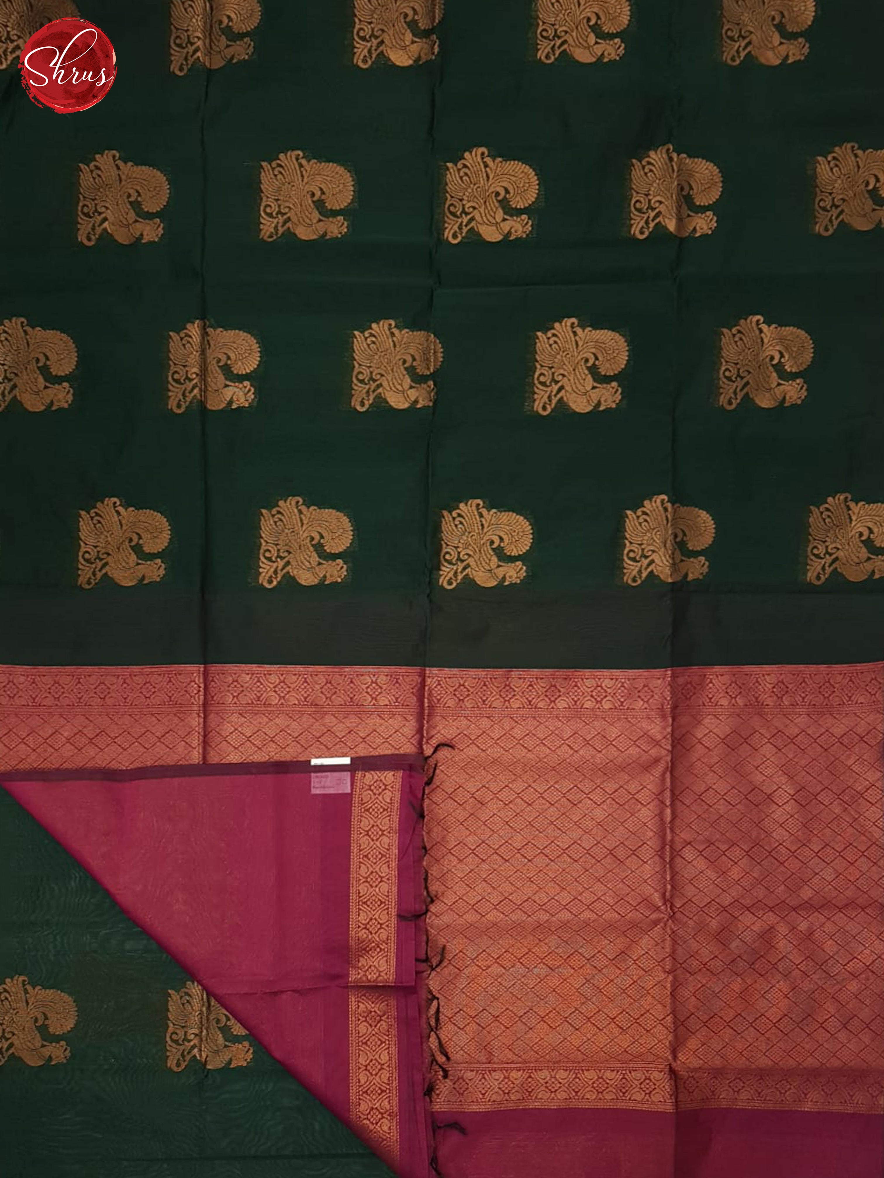 Green And Majenta Pink- Semi Silk Cotton Saree - Shop on ShrusEternity.com