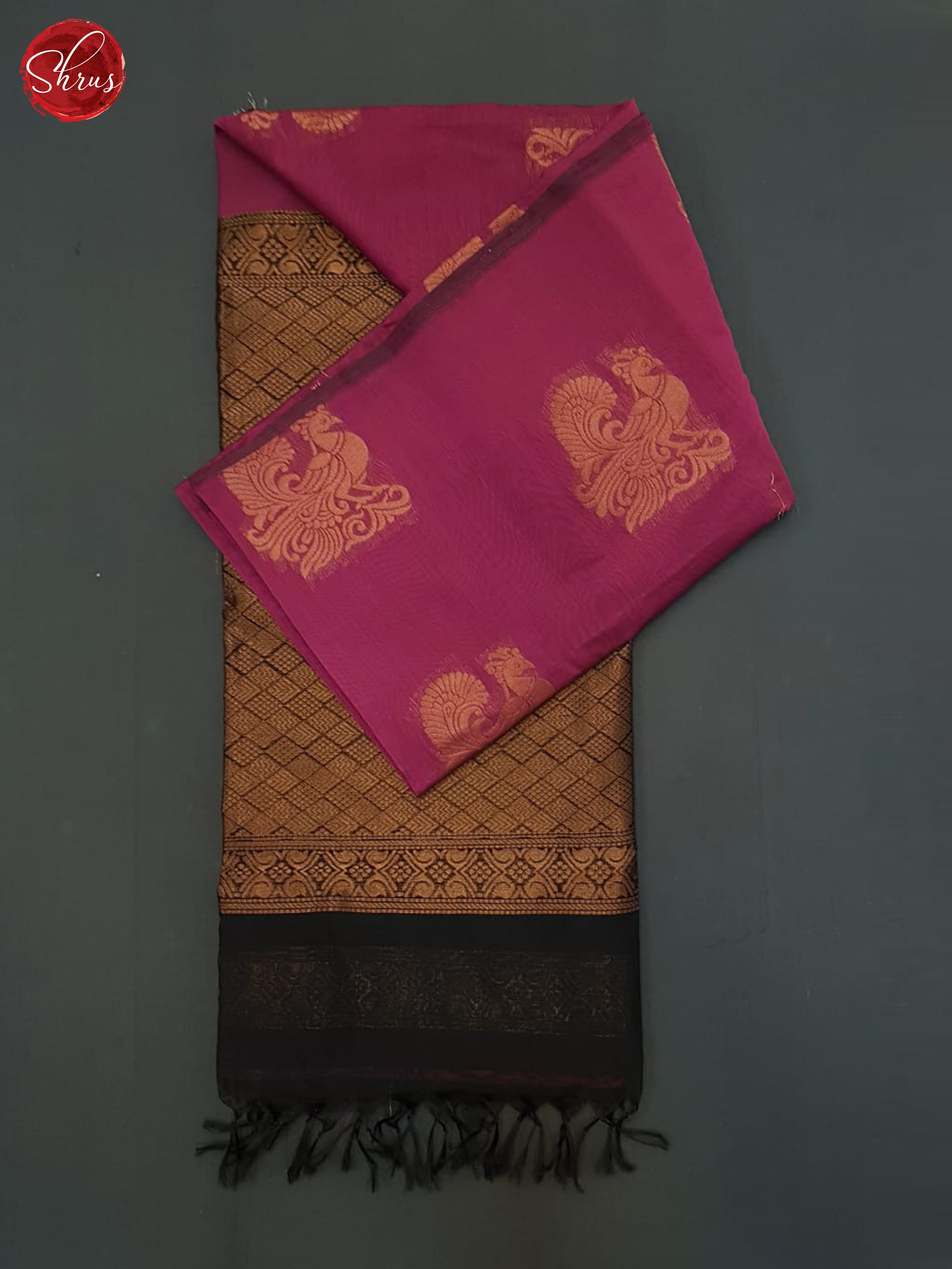 Majenta Pink And Black- Semi Silk Cotton Saree - Shop on ShrusEternity.com