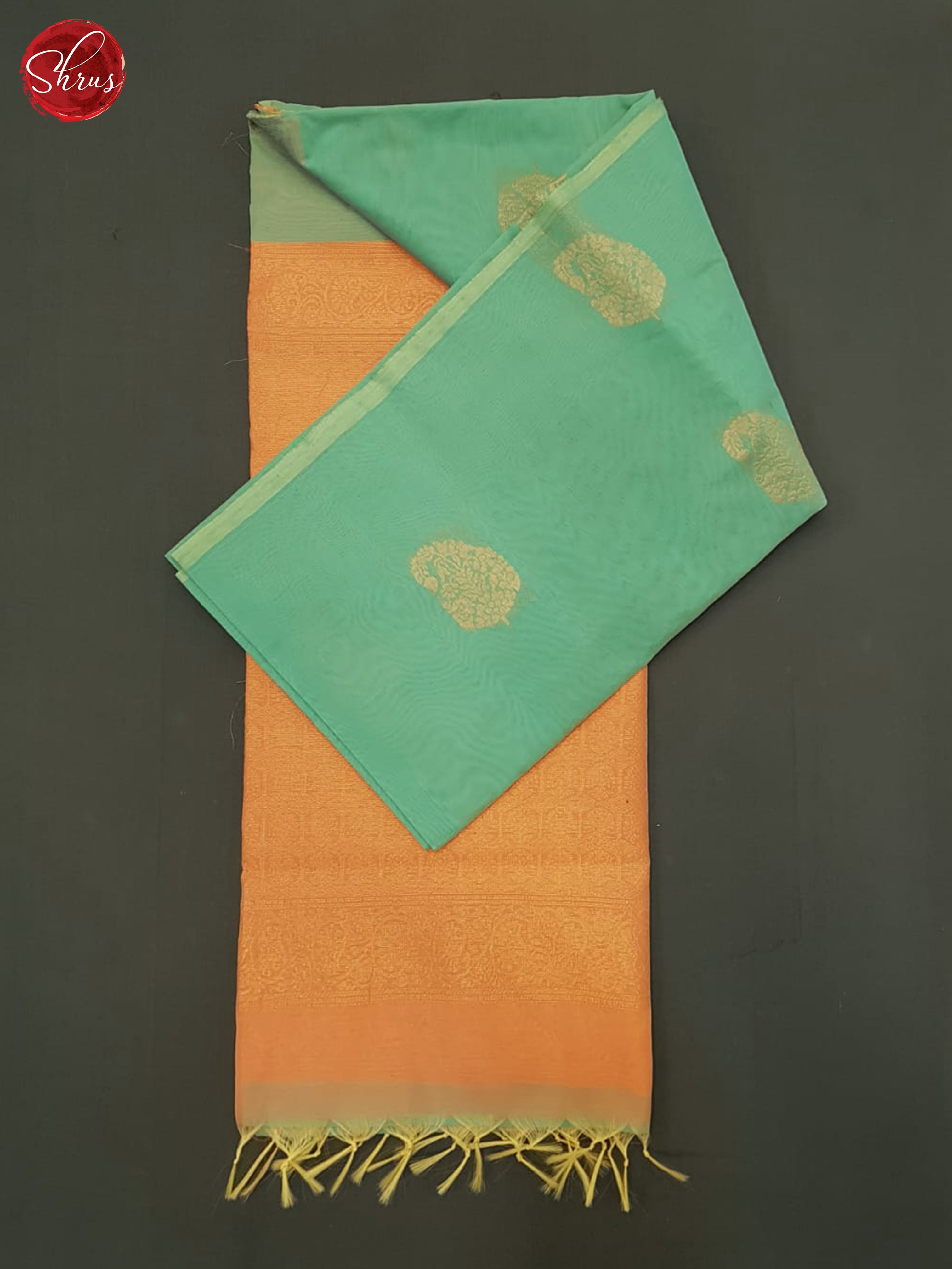 Green And Peach Orange- Semi Silk Cotton Saree - Shop on ShrusEternity.com