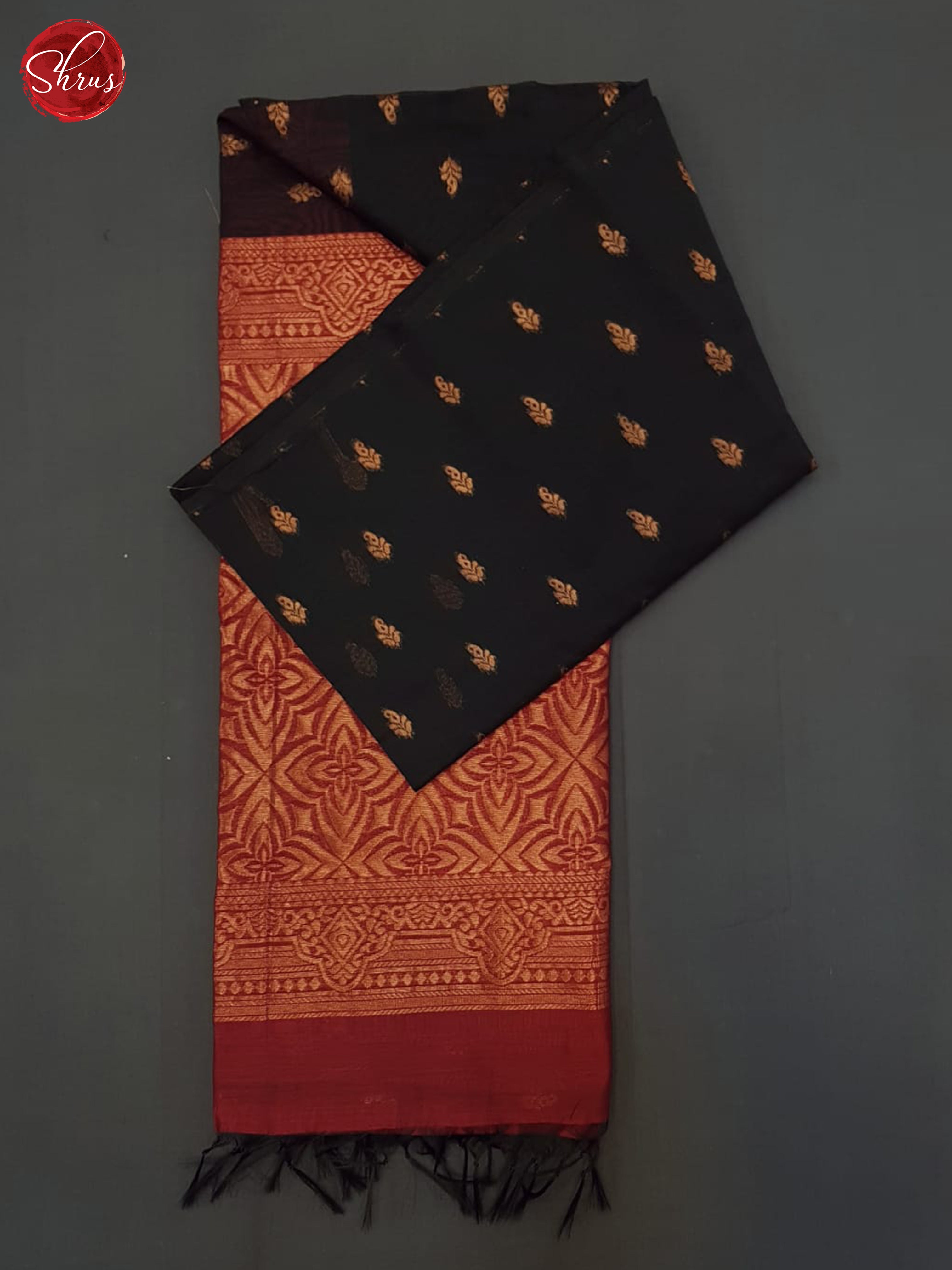 Black And Arakku Maroon- Semi Silk Cotton Saree - Shop on ShrusEternity.com