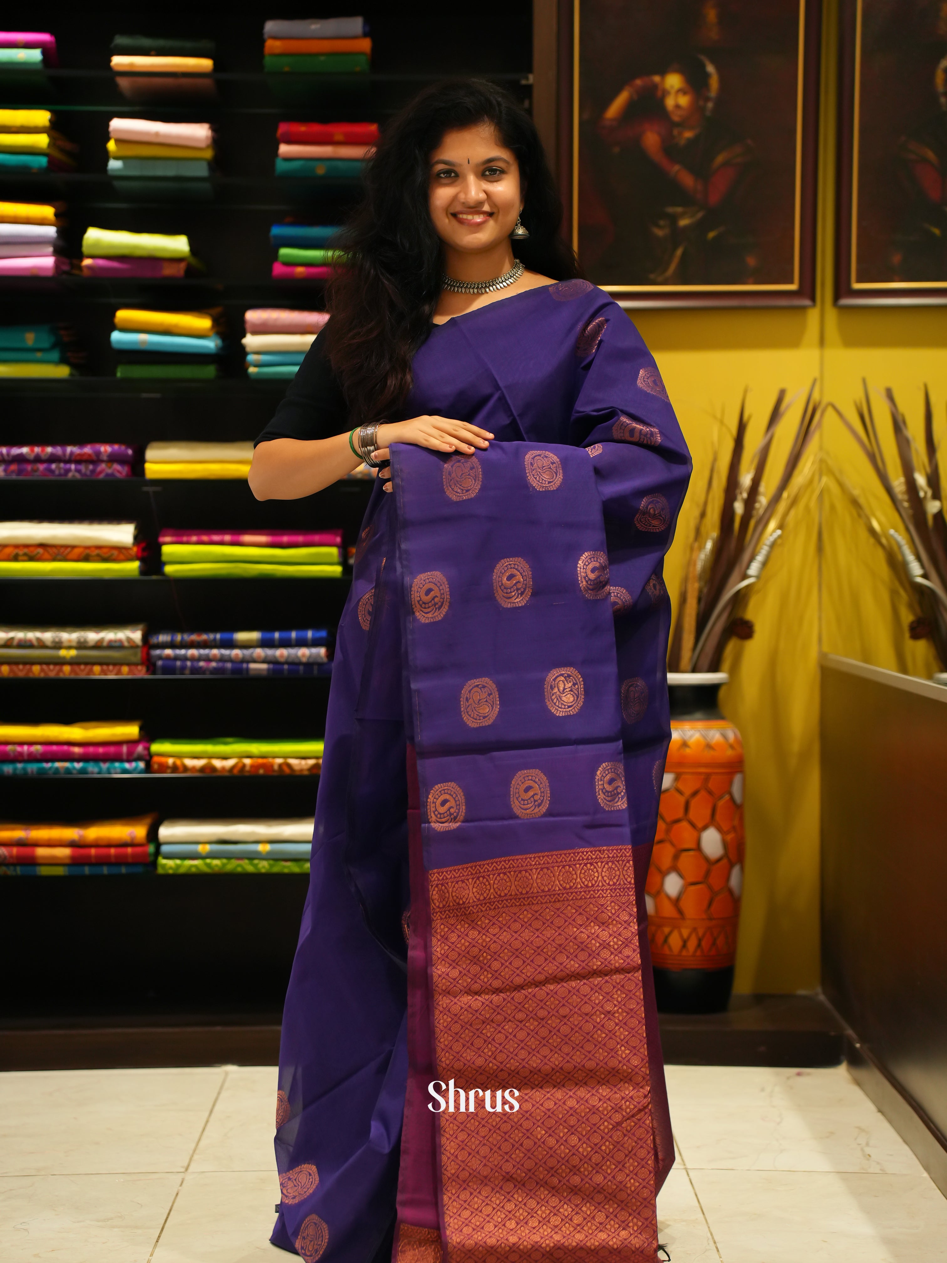 Purple And Majenta Pink- Semi Silk Cotton saree