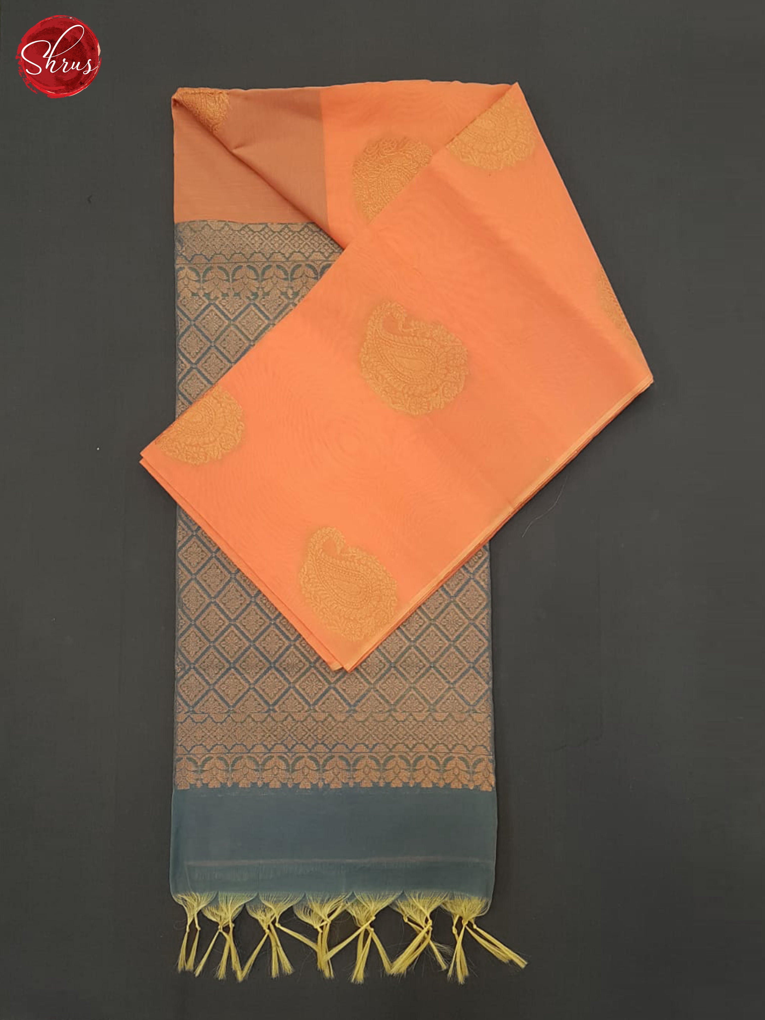 Peach Orange And Blue- Semi Silk Cotton Saree - Shop on ShrusEternity.com