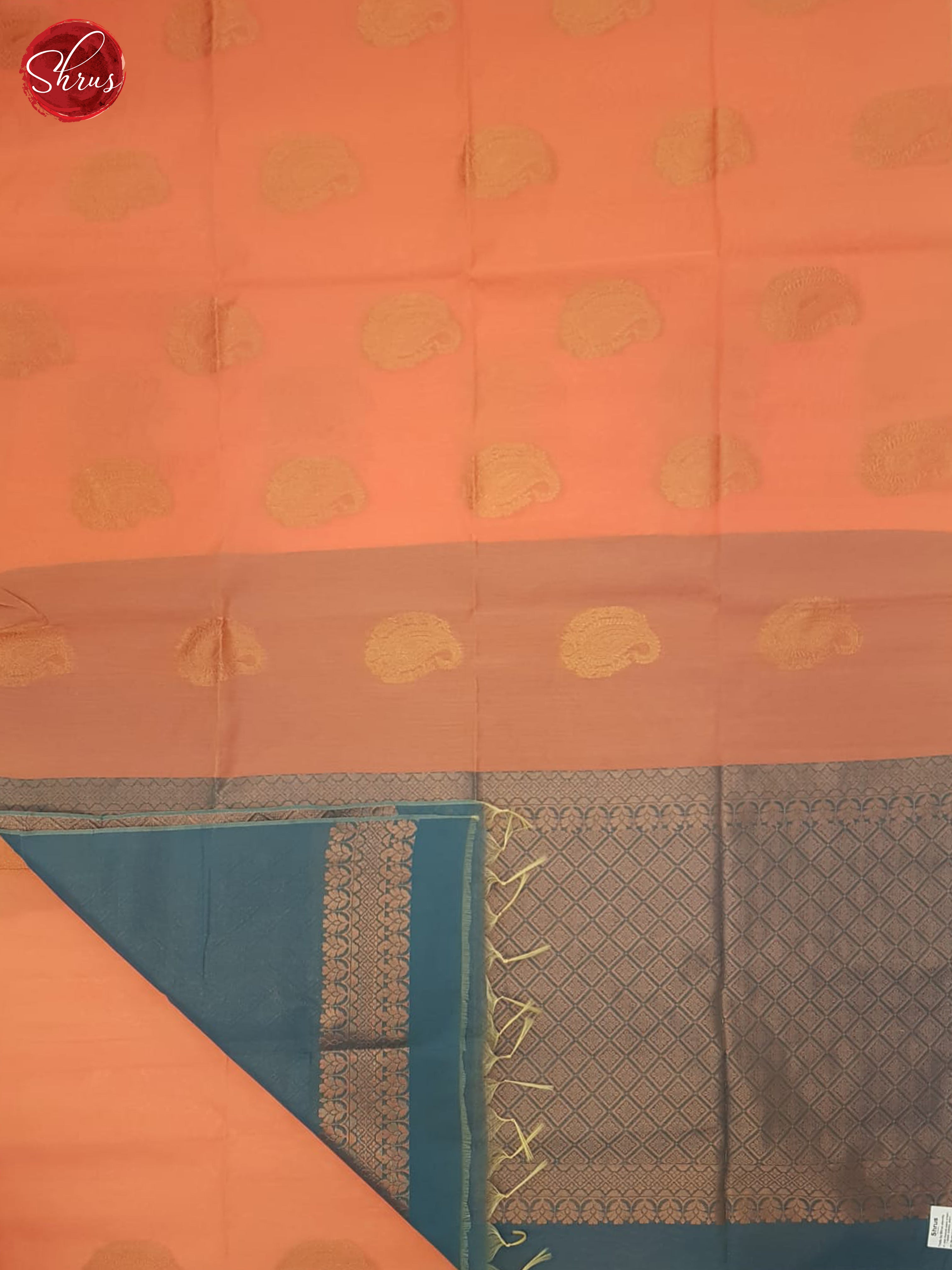 Peach Orange And Blue- Semi Silk Cotton Saree - Shop on ShrusEternity.com