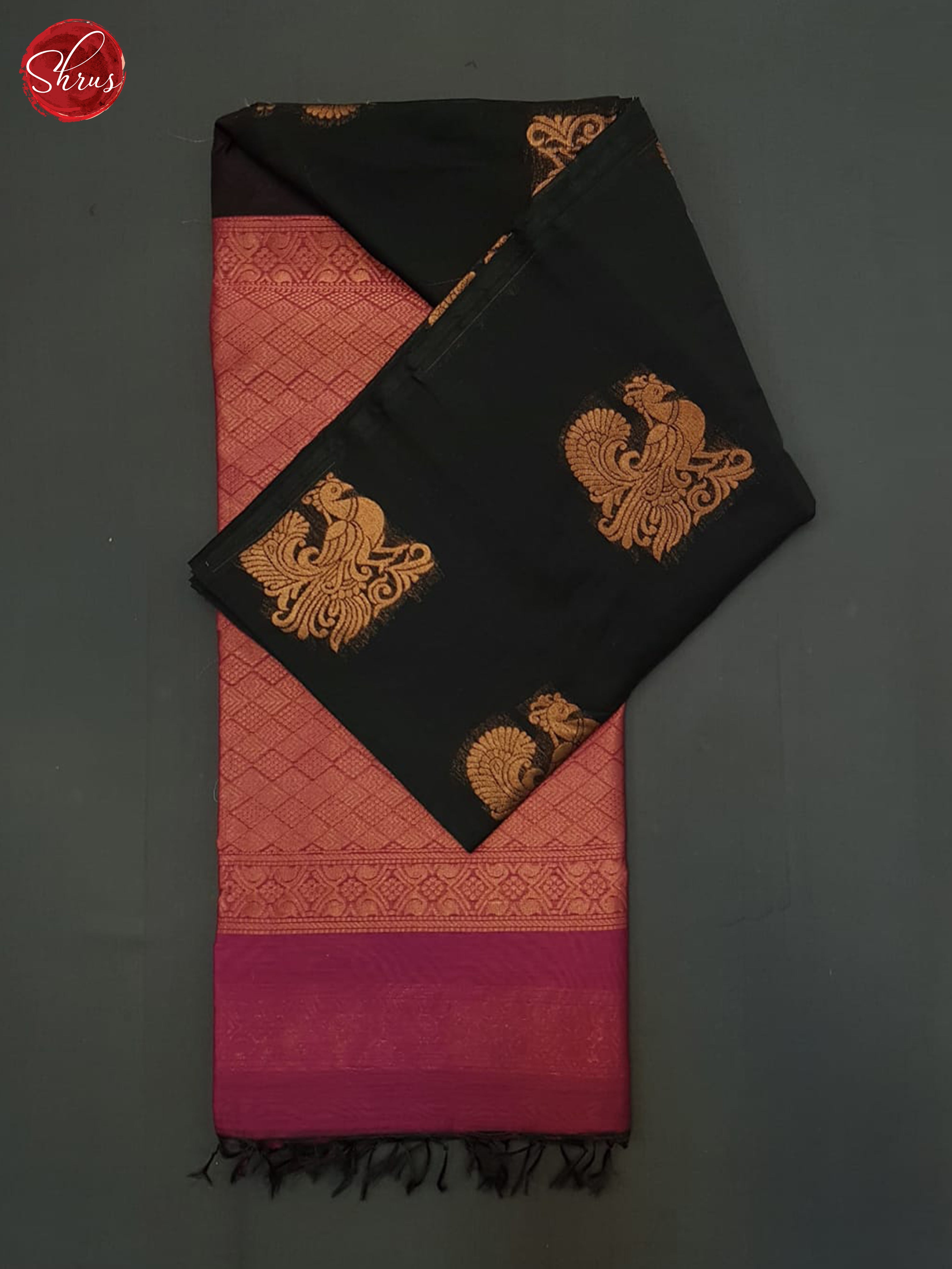 Black And Majenta Pink- Semi Silk Cotton Saree - Shop on ShrusEternity.com