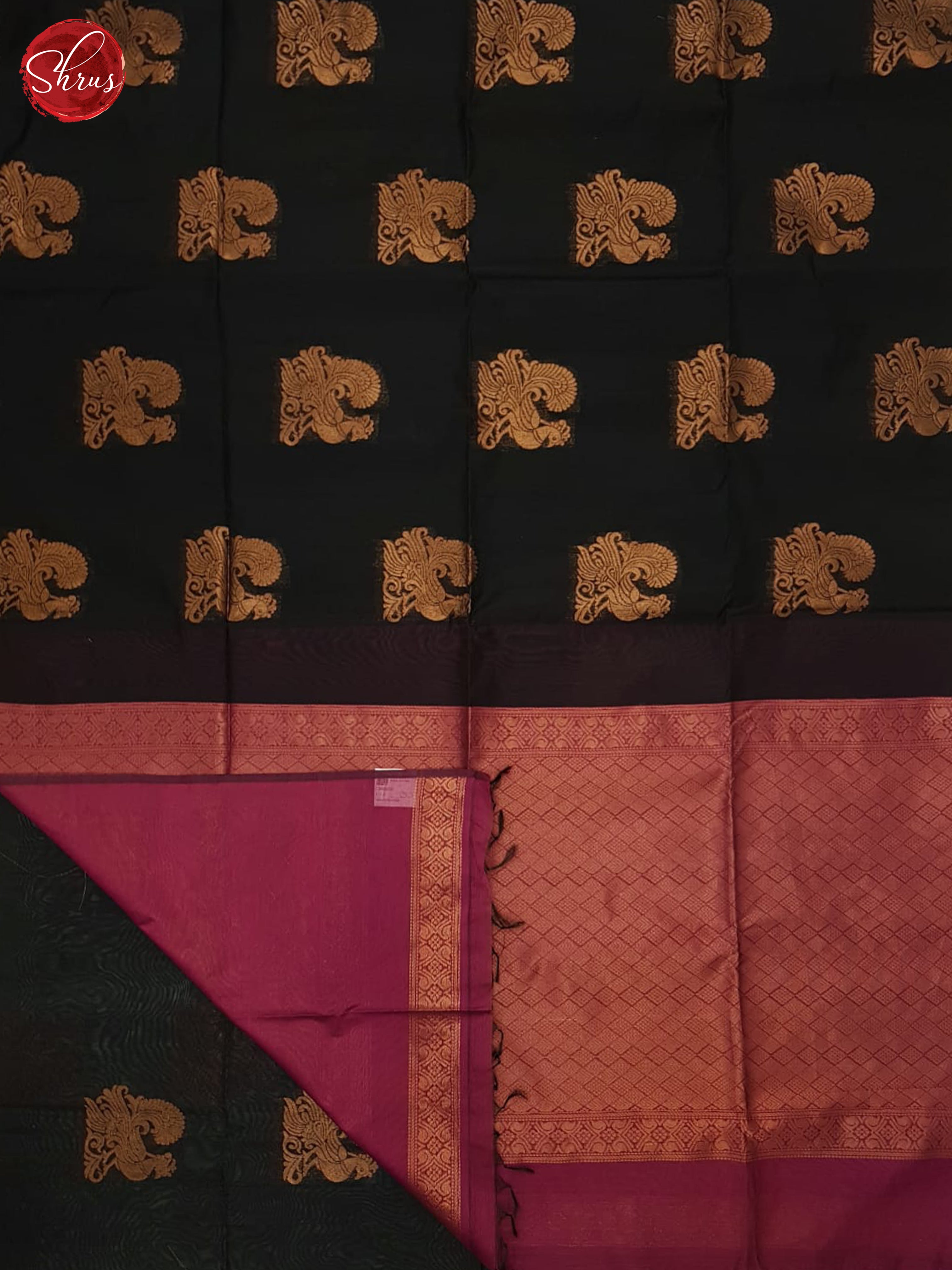 Black And Majenta Pink- Semi Silk Cotton Saree - Shop on ShrusEternity.com