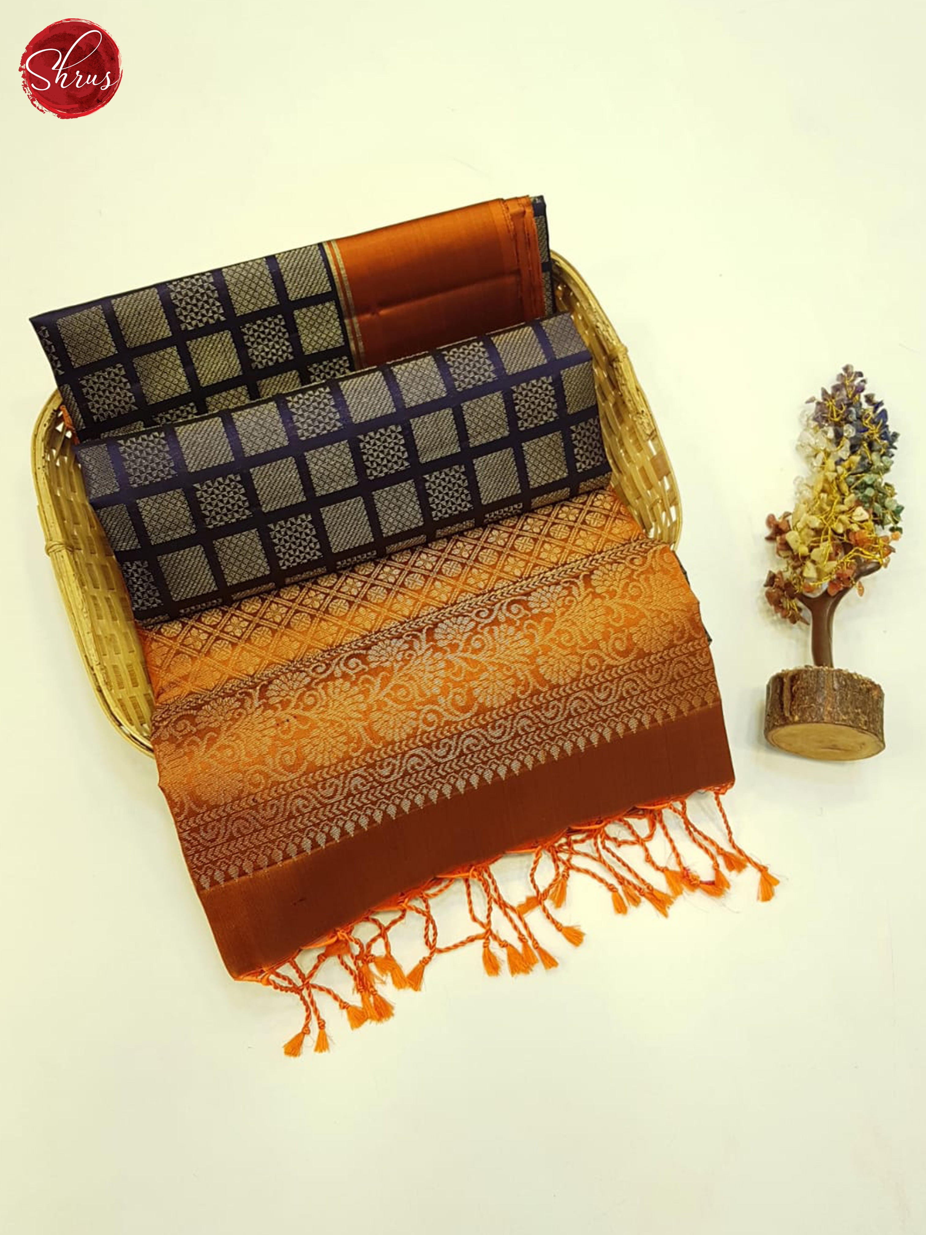 Blue And Brick Orange- Soft Silk Saree - Shop on ShrusEternity.com