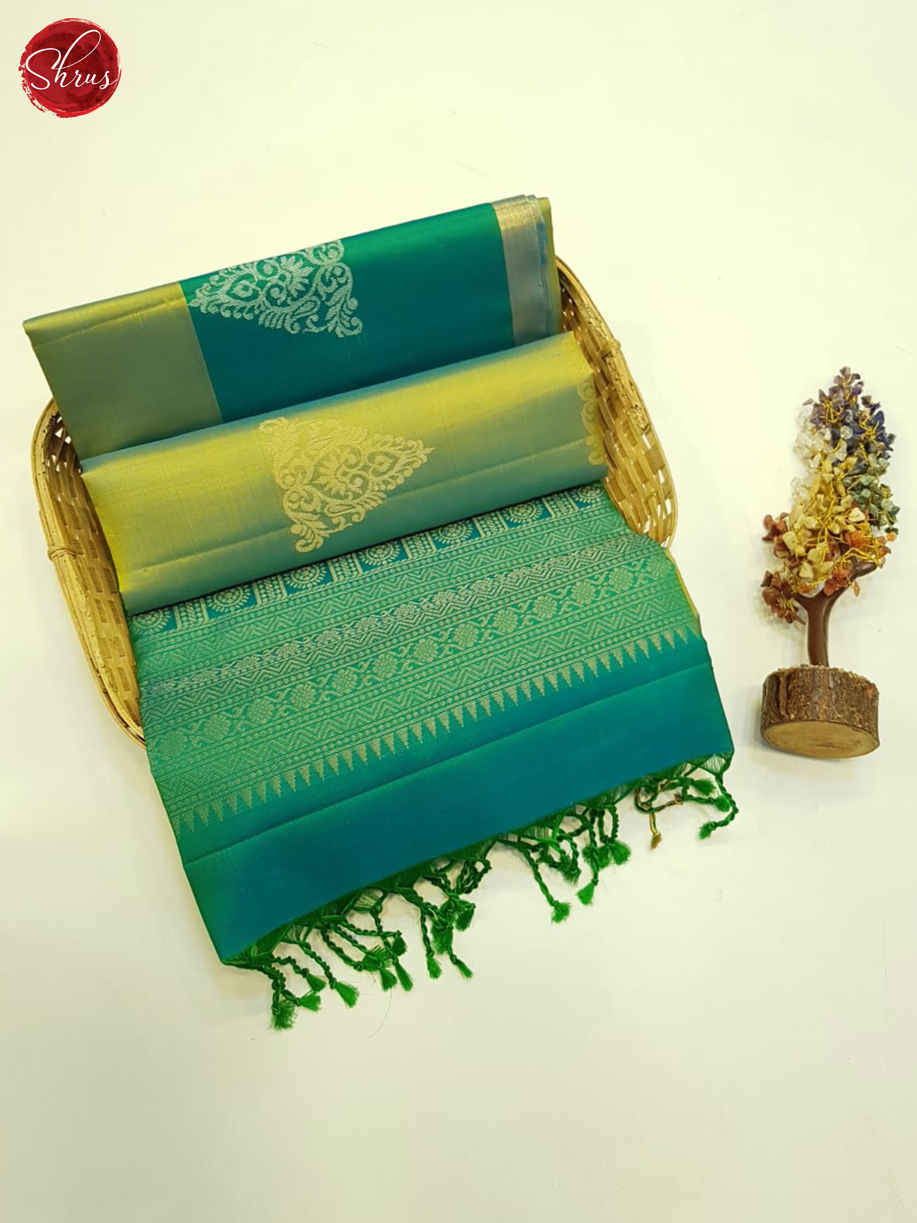 Light Green & Green - Soft Silk Saree - Shop on ShrusEternity.com