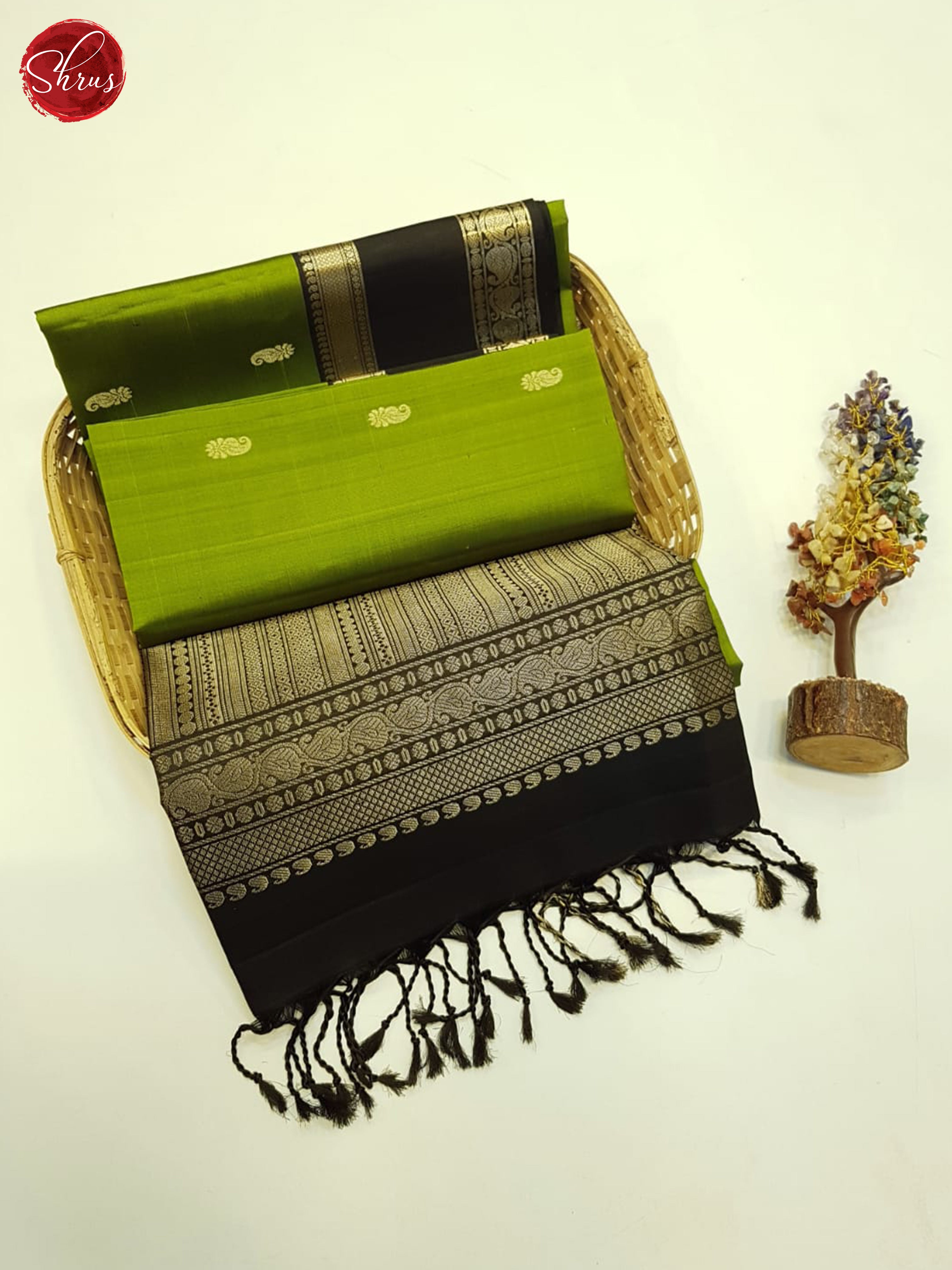 Green And Black- Soft Silk Saree - Shop on ShrusEternity.com