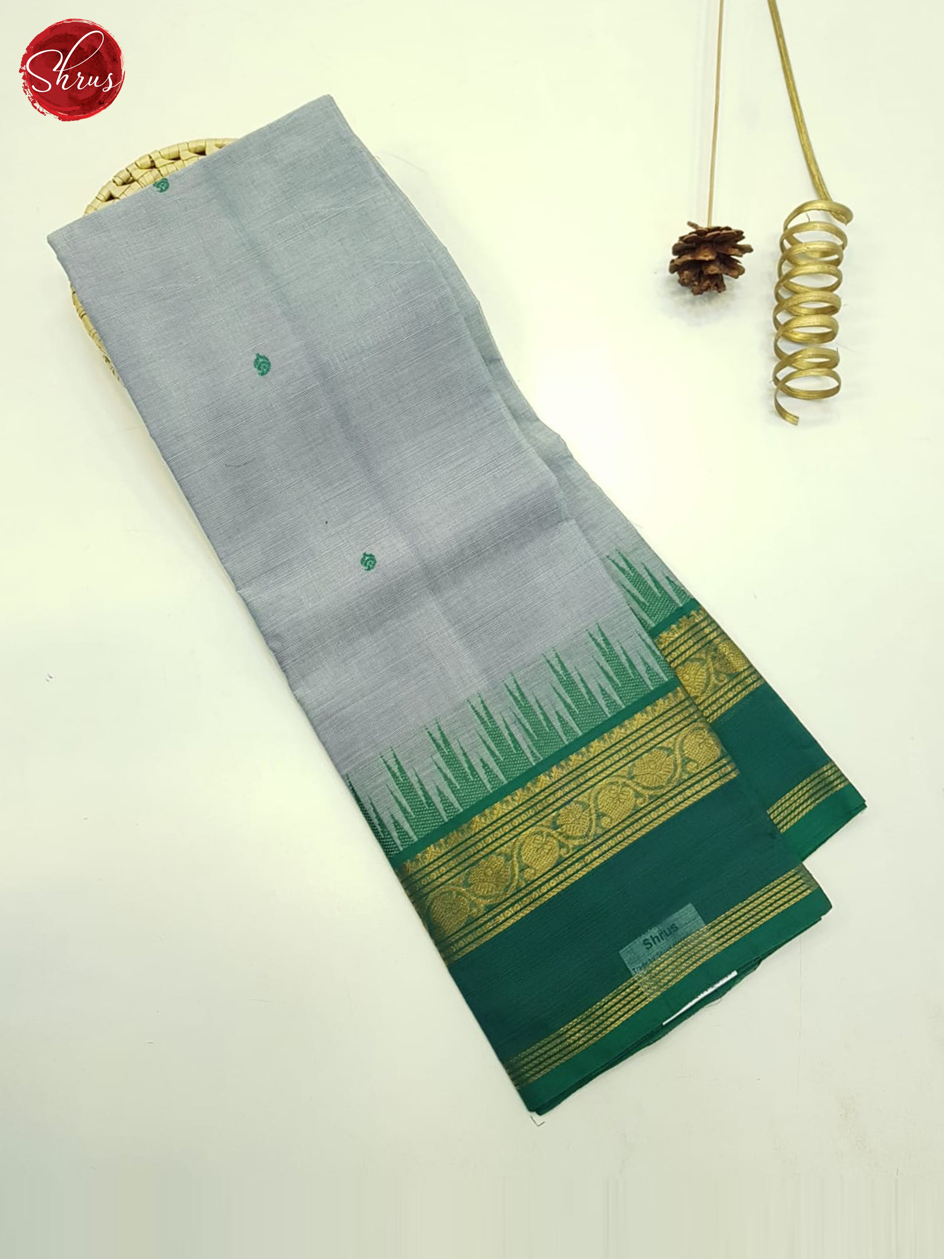 Bluish Grey And Green- Unstitched Chettinad Cotton Top - Shop on ShrusEternity.com