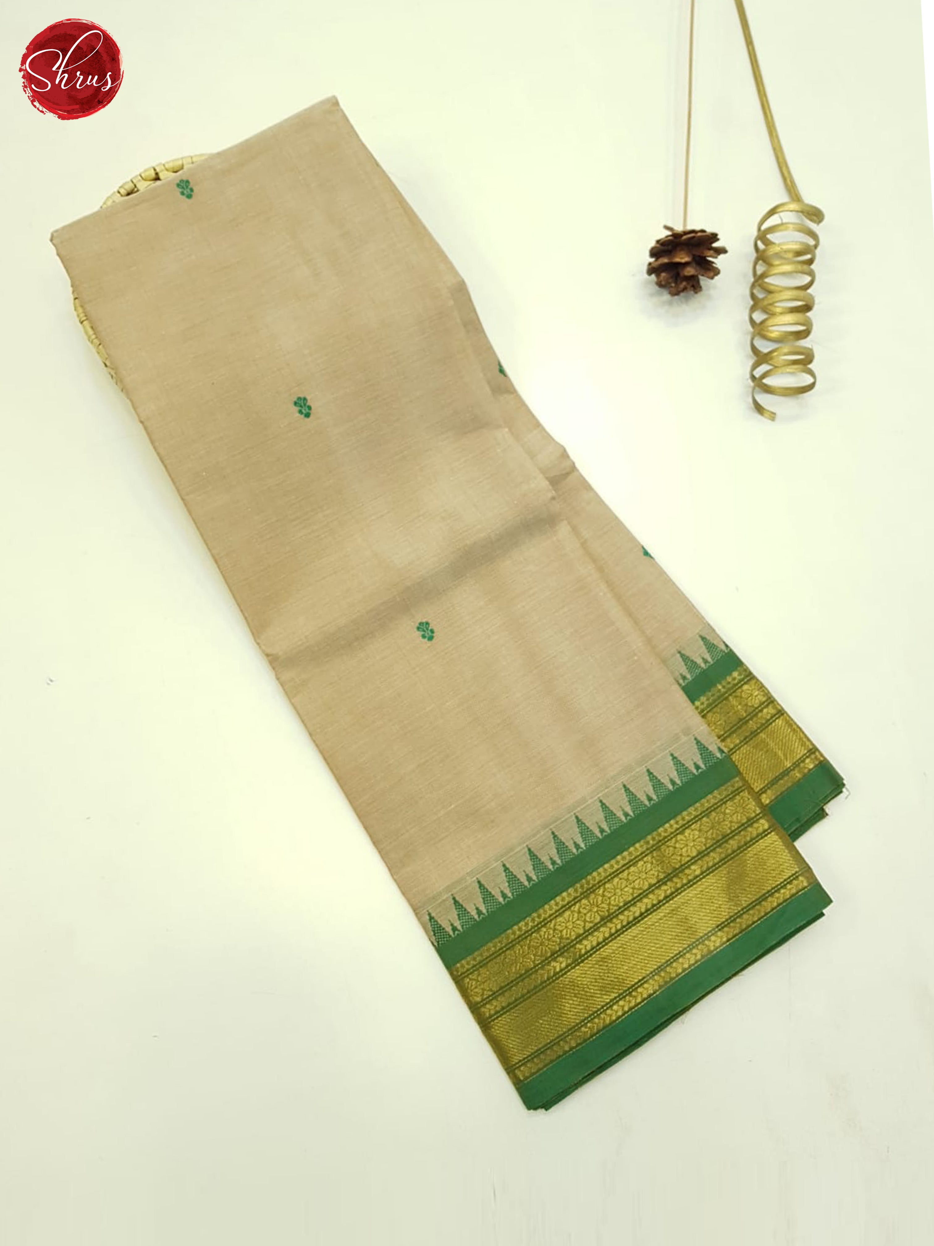 Beige And Green- Unstitched Chettinad Cotton Top - Shop on ShrusEternity.com