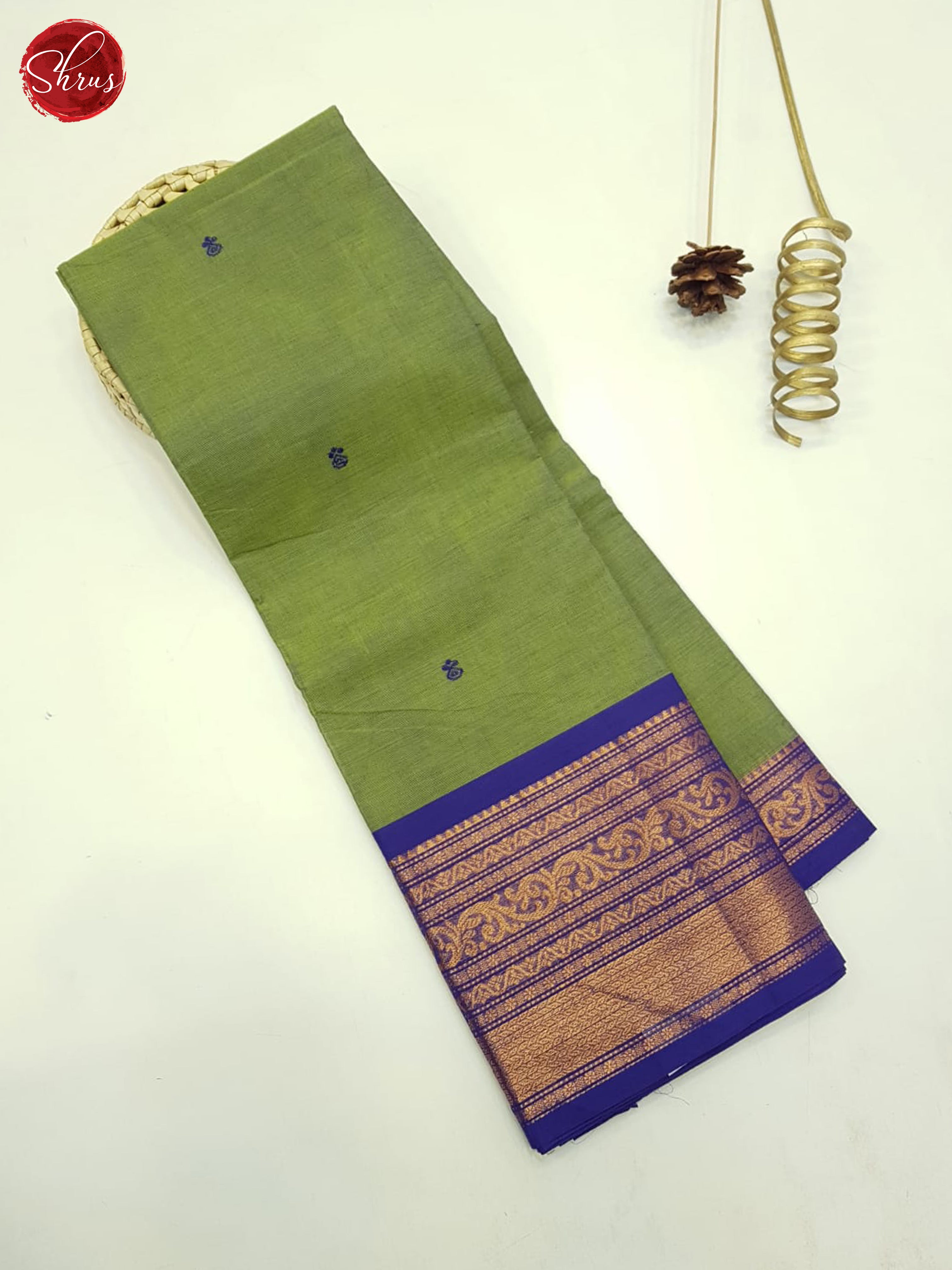 Green And Blue- Unstitched Chettinad Cotton Top - Shop on ShrusEternity.com