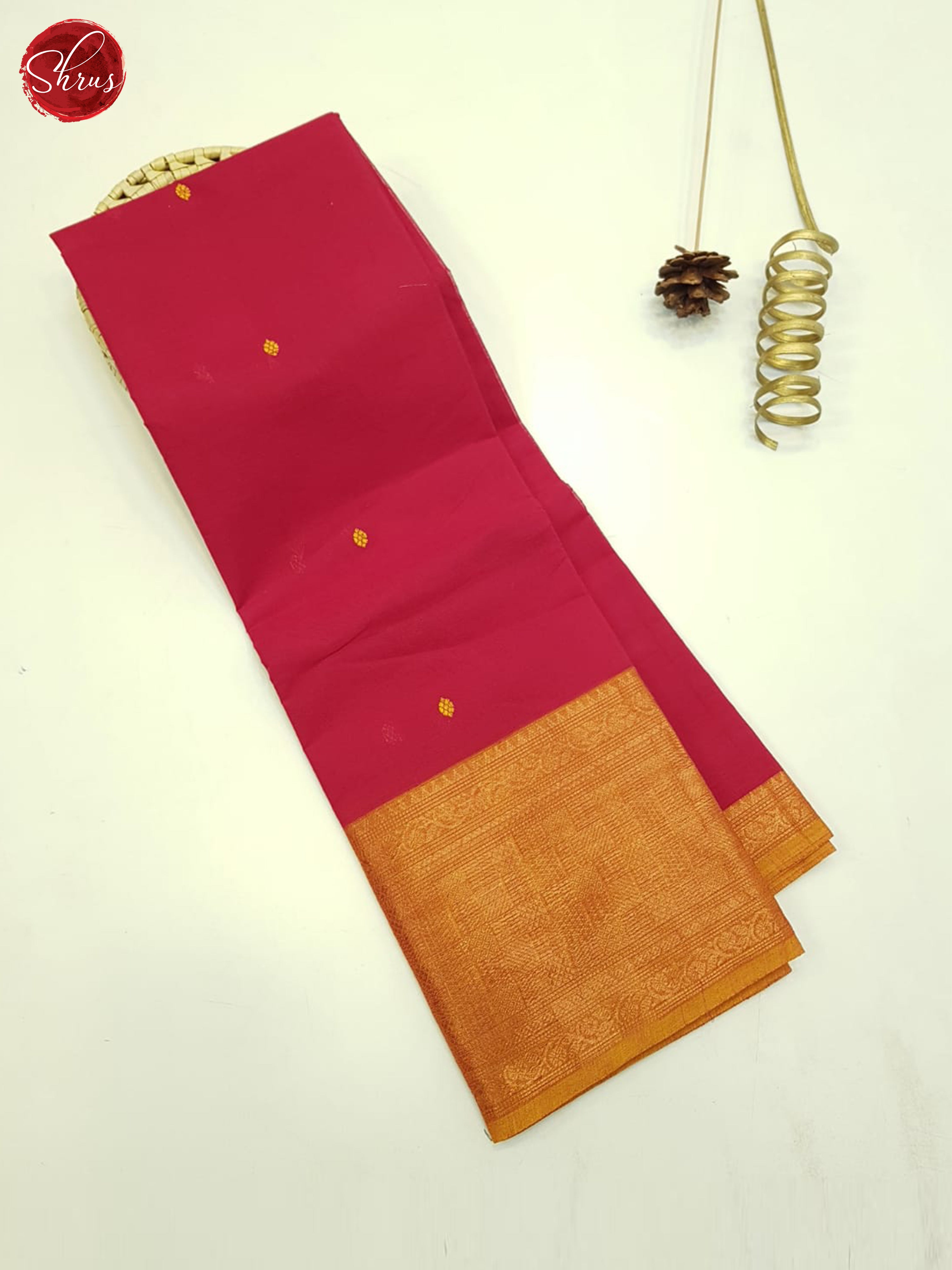 Red And Mustard- Unstitched Chettinad Cotton Top - Shop on ShrusEternity.com