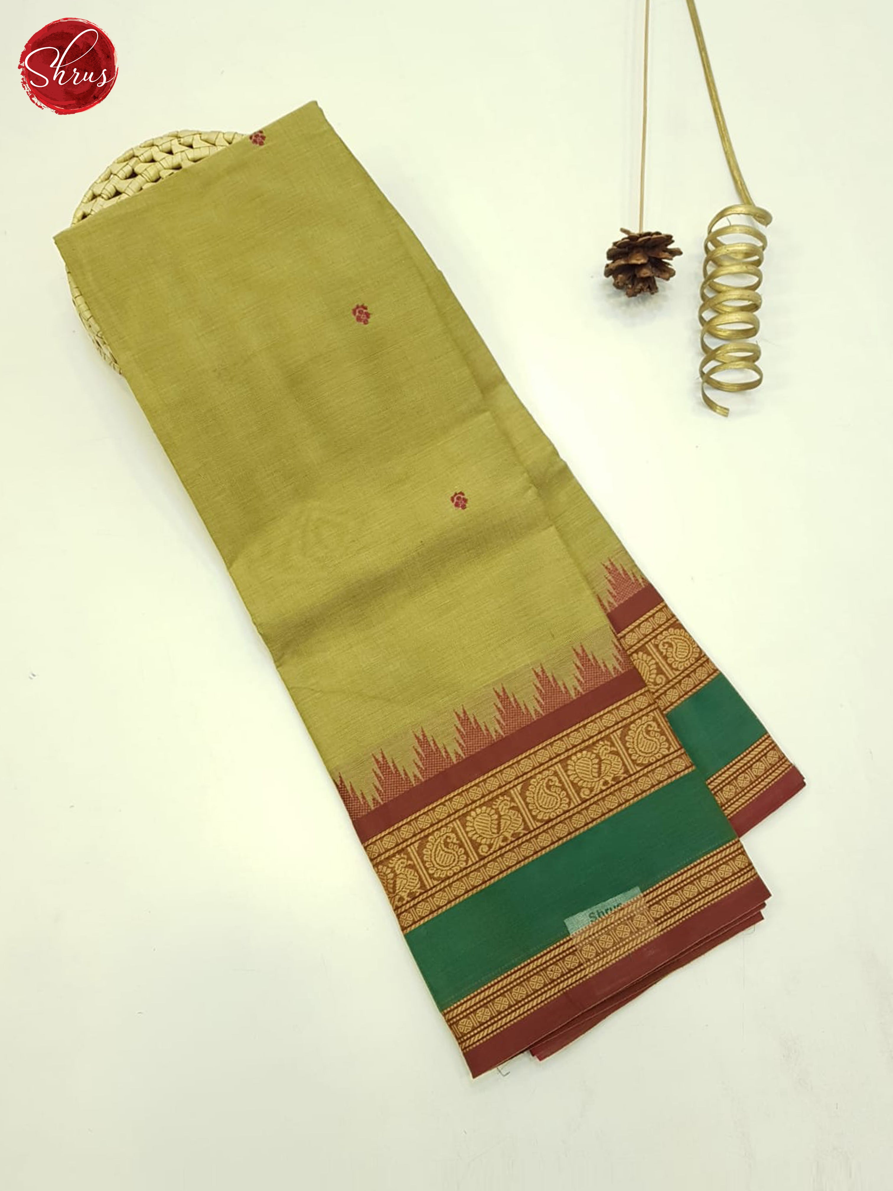Elachi Green And Brown- Unstitched Chettinad Cotton Top - Shop on ShrusEternity.com