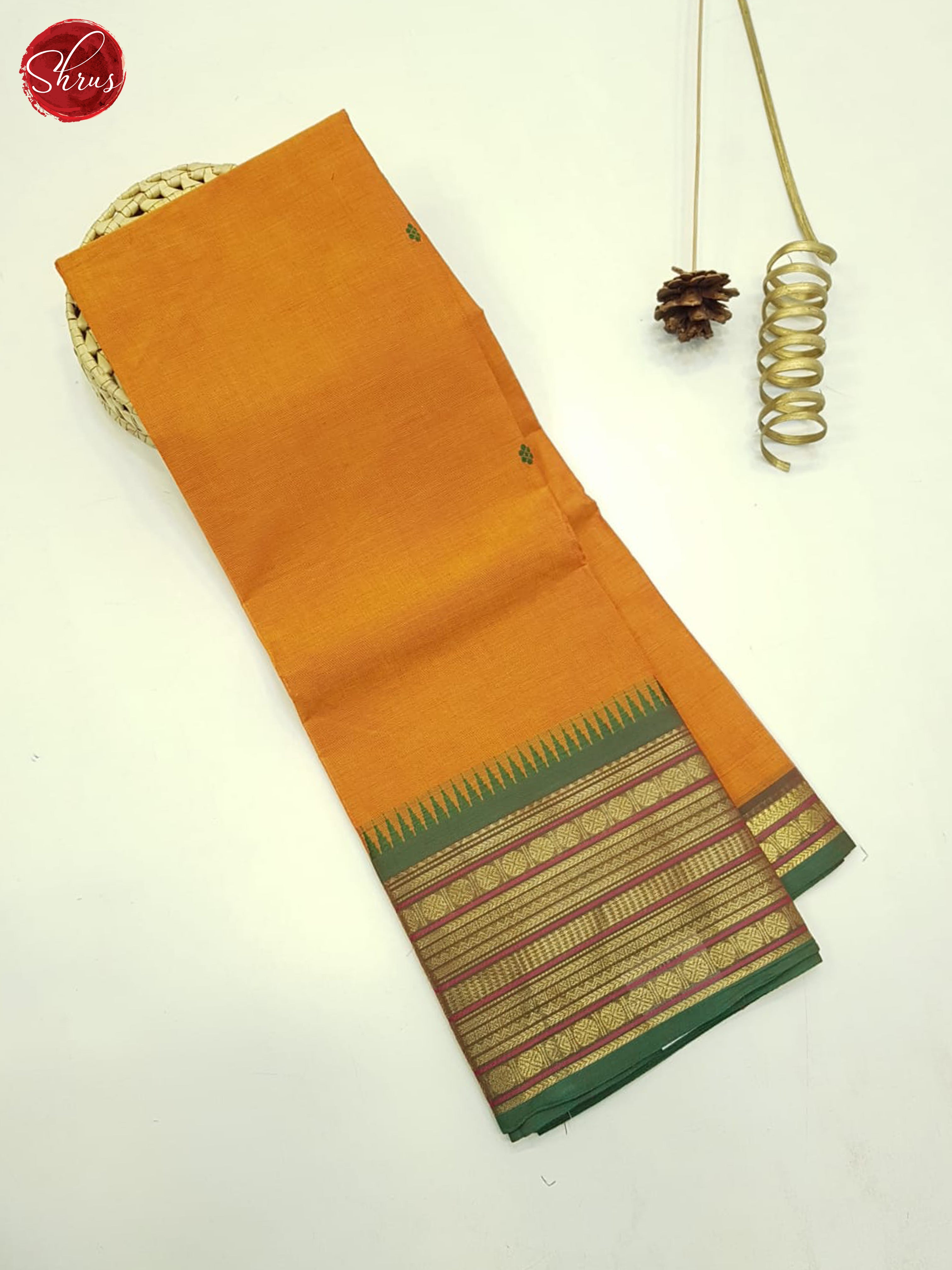 Orange And Green- Unstitched Chettinad Cotton Top - Shop on ShrusEternity.com