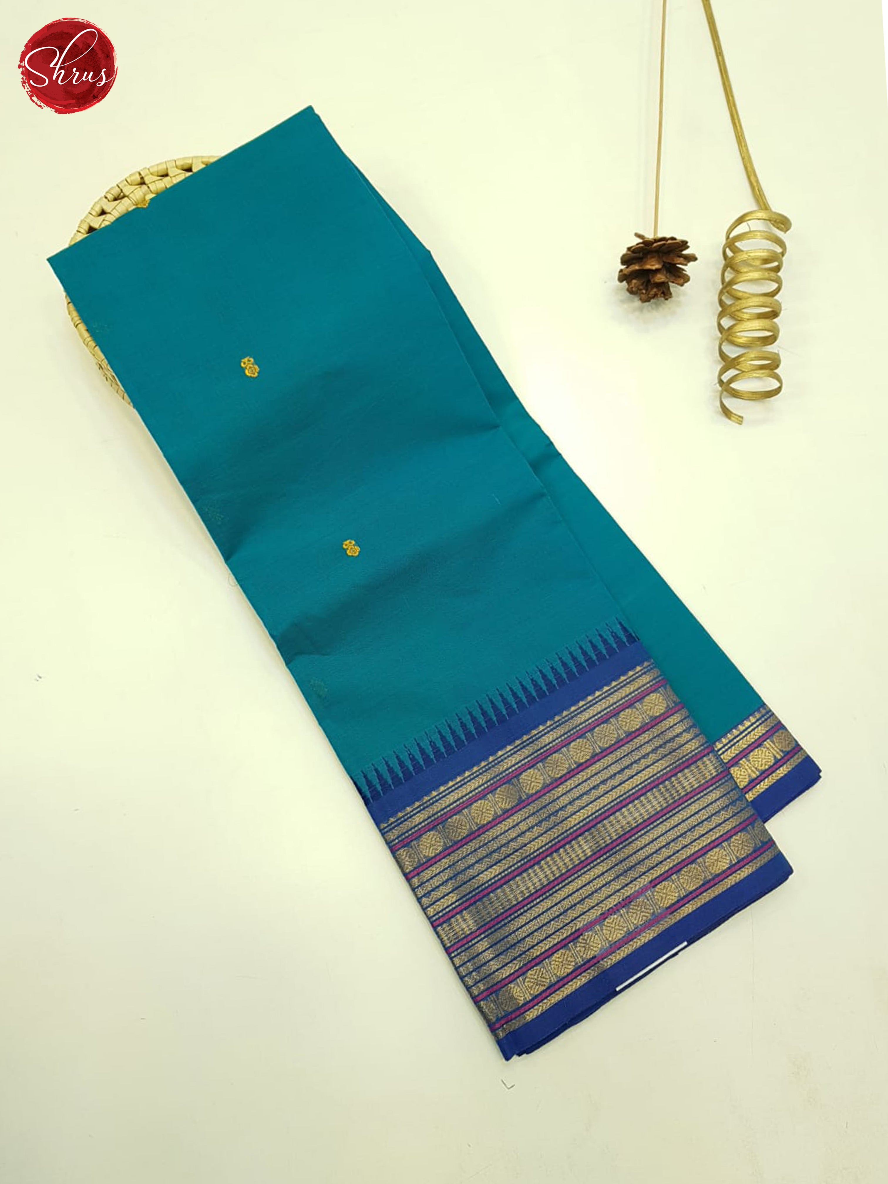 Teal Blue & Blue- Unstitched Chettinad Cotton Top - Shop on ShrusEternity.com