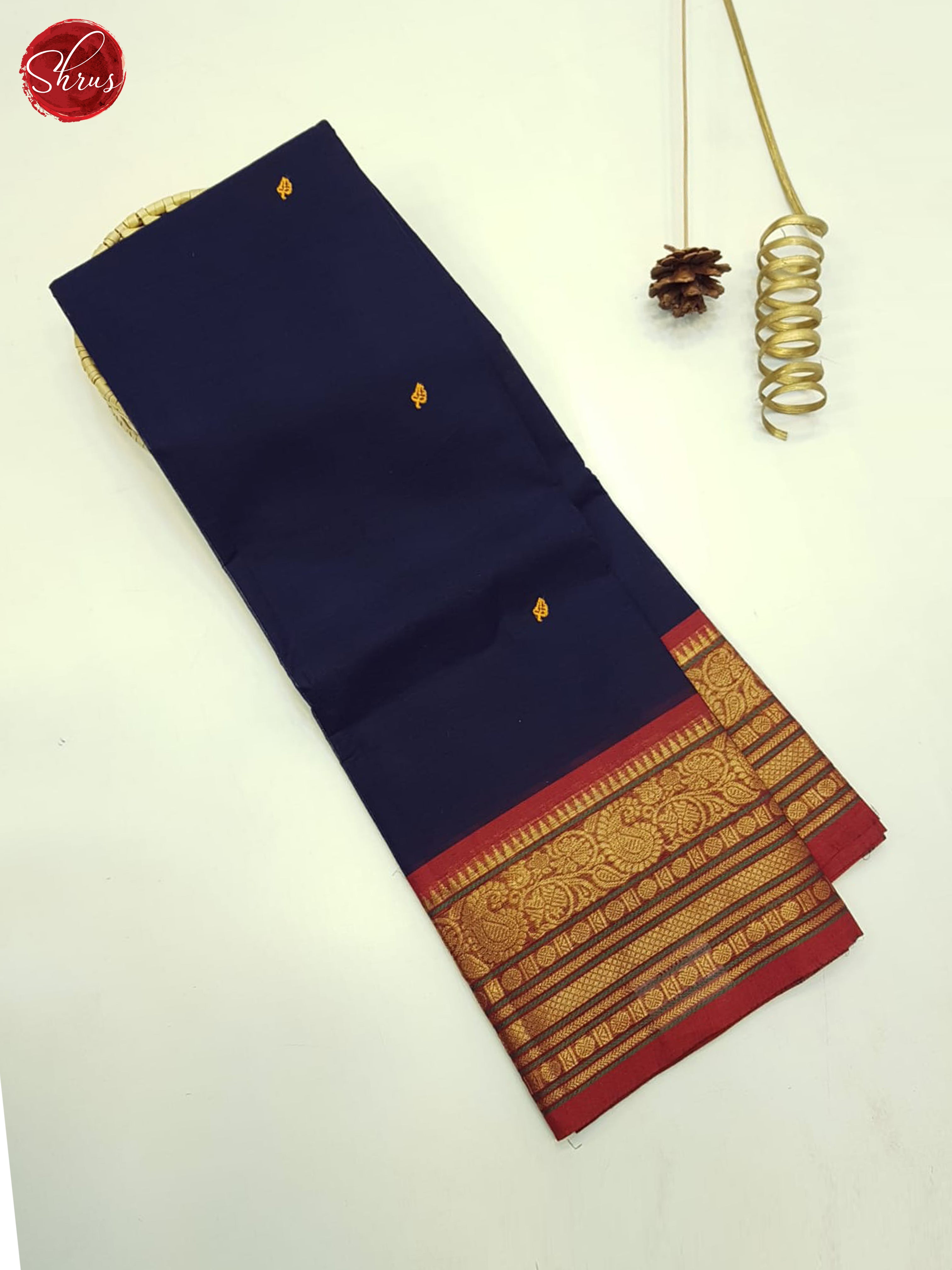 Blue & Red - Unstitched Chettinad Cotton Top - Shop on ShrusEternity.com