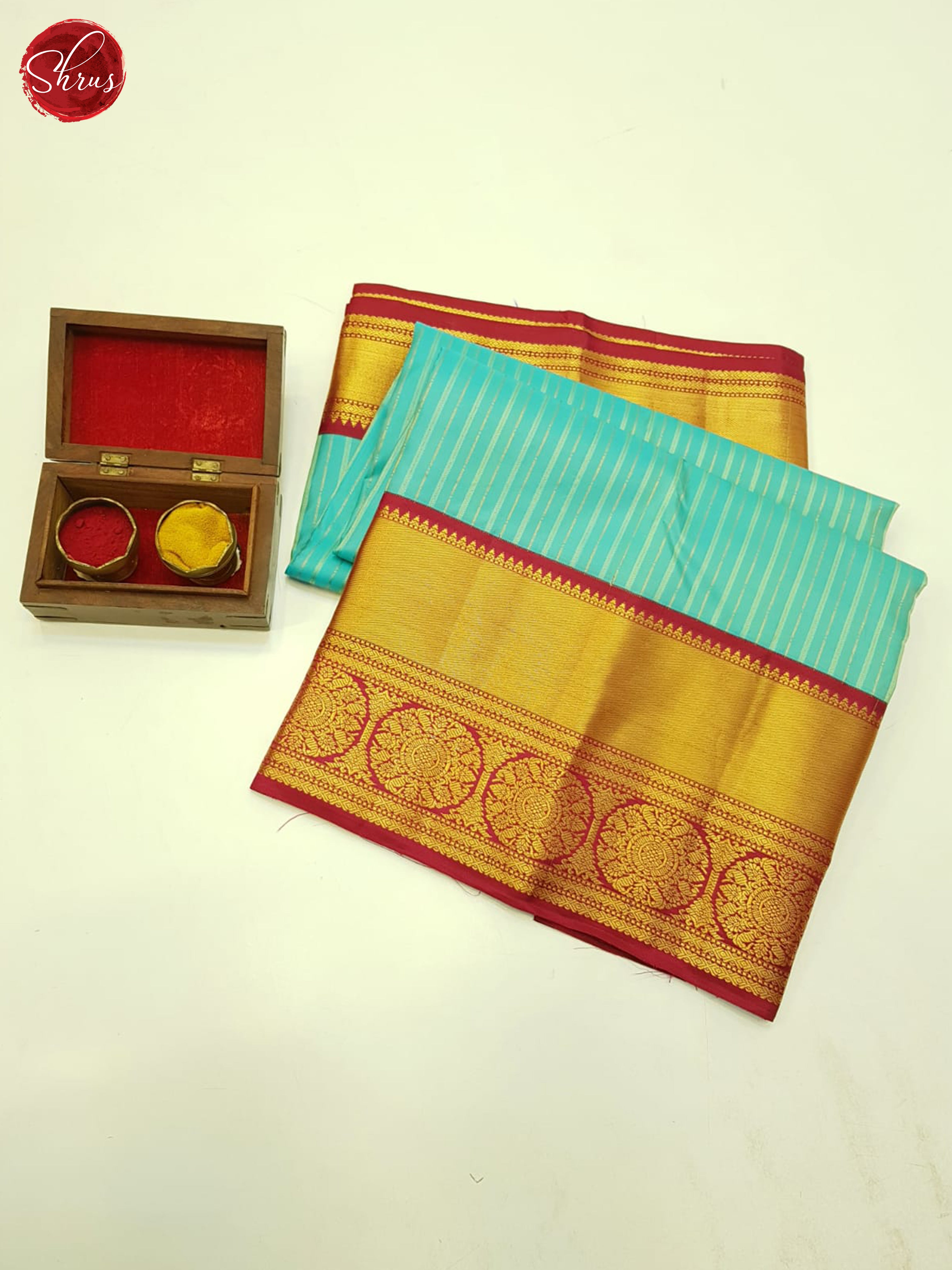 Blue And Arraku Maroon- Kanchipuram Silk Saree - Shop on ShrusEternity.com