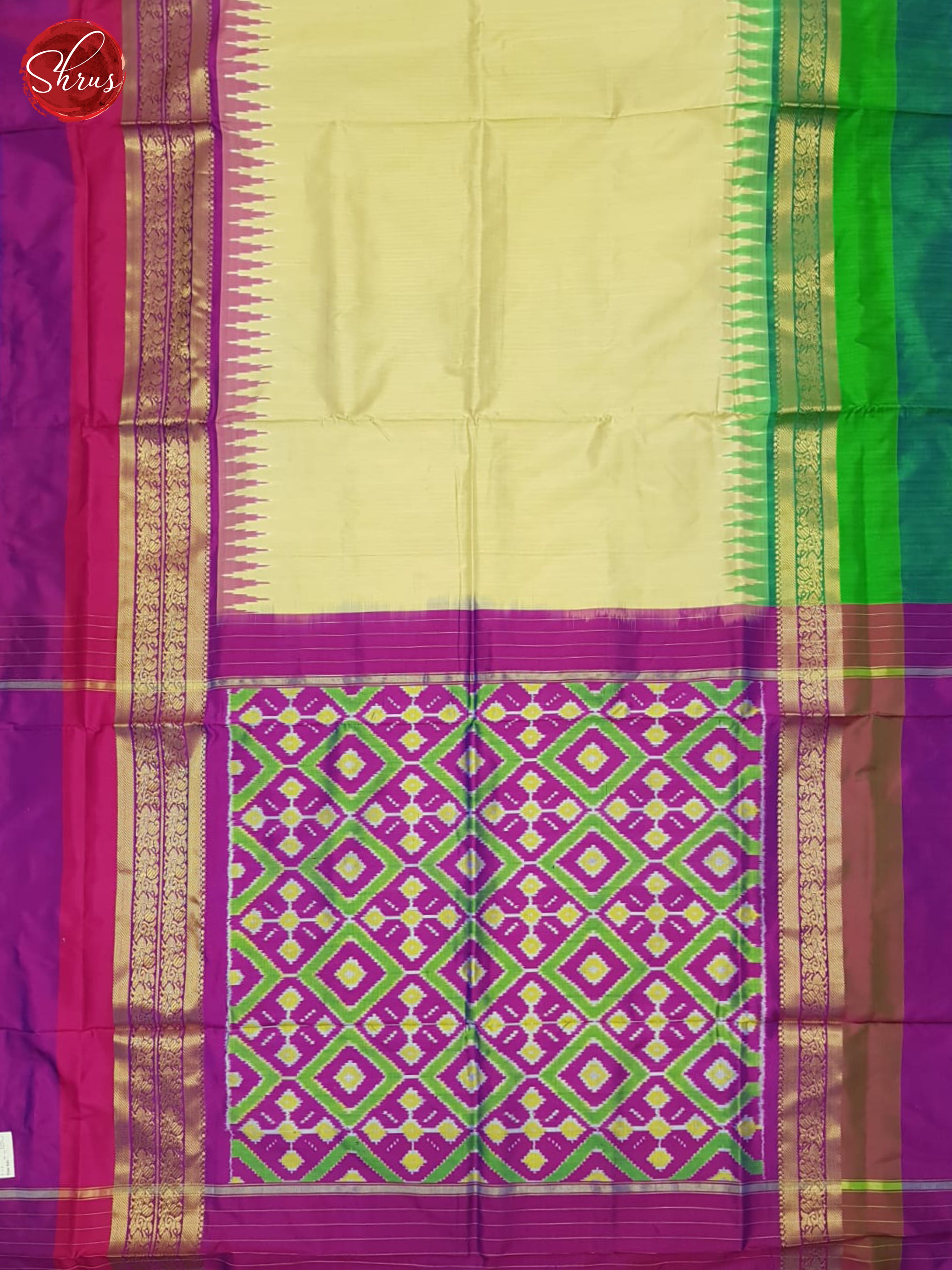 Cream And Purple- Ikkat Silk Saree - Shop on ShrusEternity.com