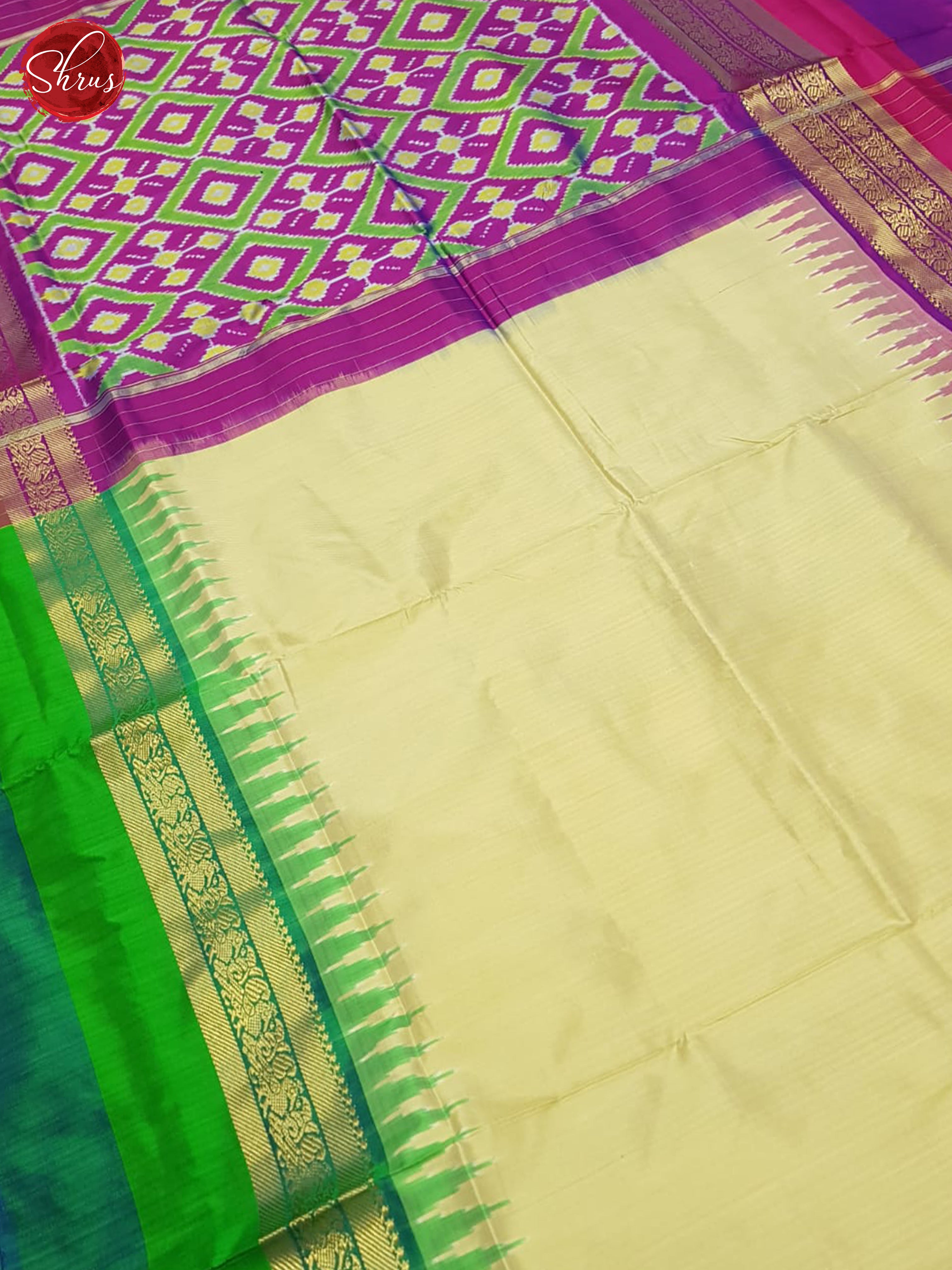 Cream And Purple- Ikkat Silk Saree - Shop on ShrusEternity.com